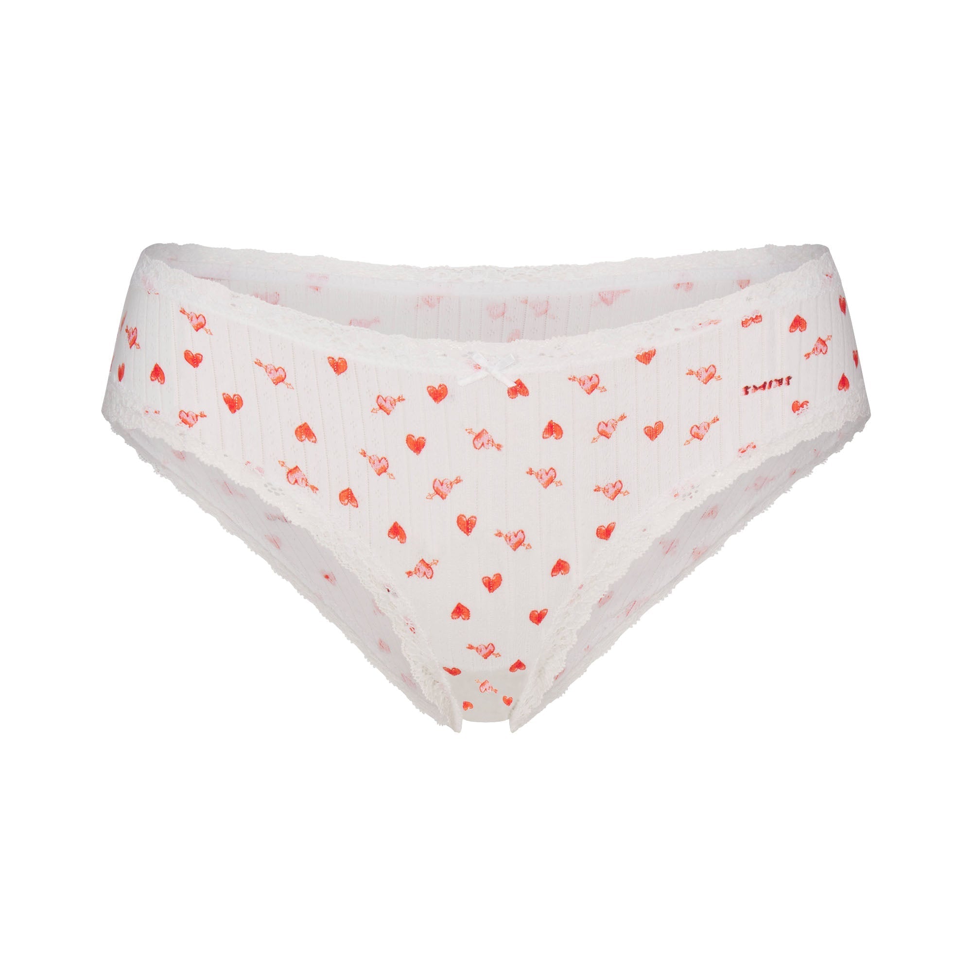 SKIMS LIGHTWEIGHT COTTON POINTELLE LACE BRIEF | SNOW ARROWED HEARTS