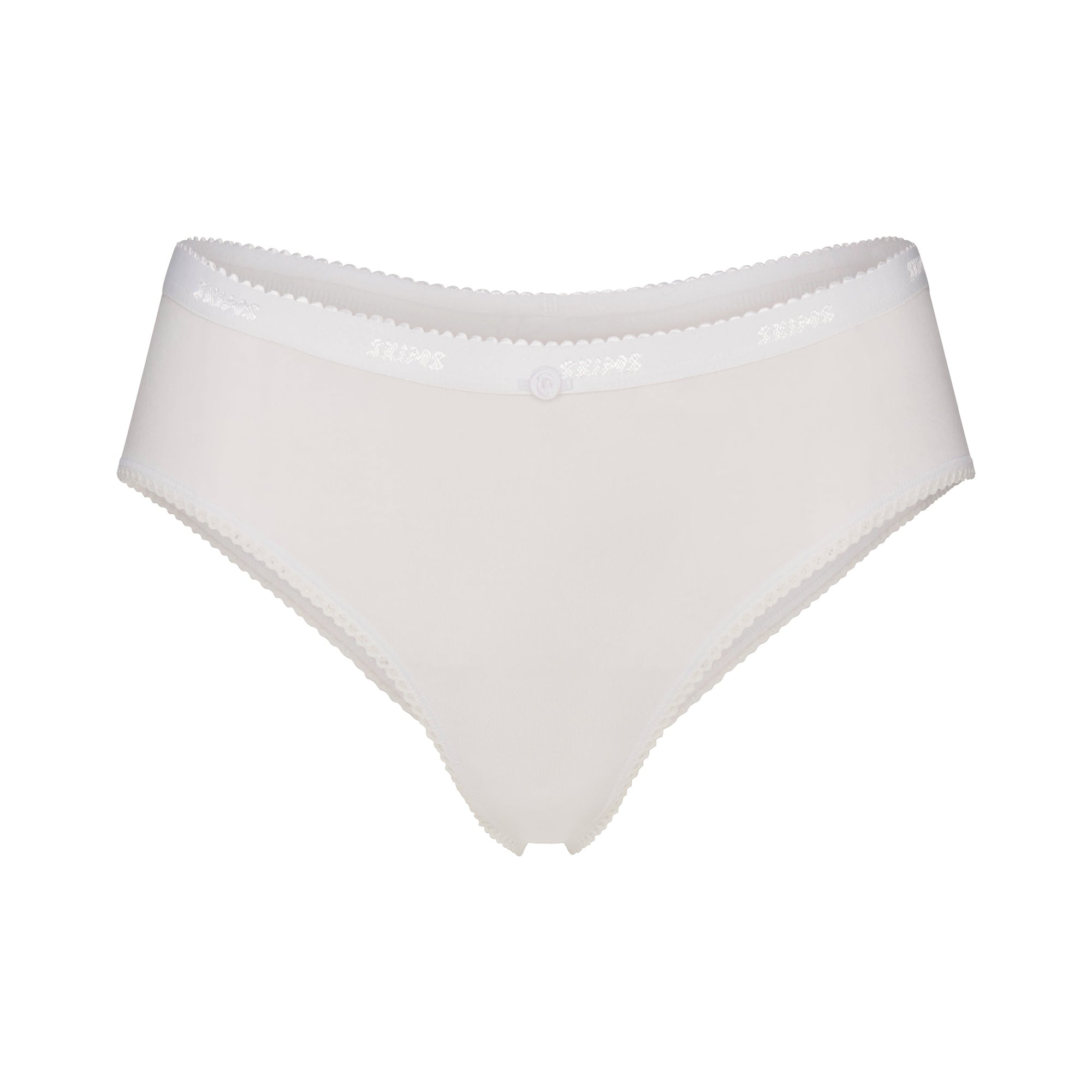 SKIMS LIGHTWEIGHT COTTON LOGO PICOT HIPSTER | SNOW