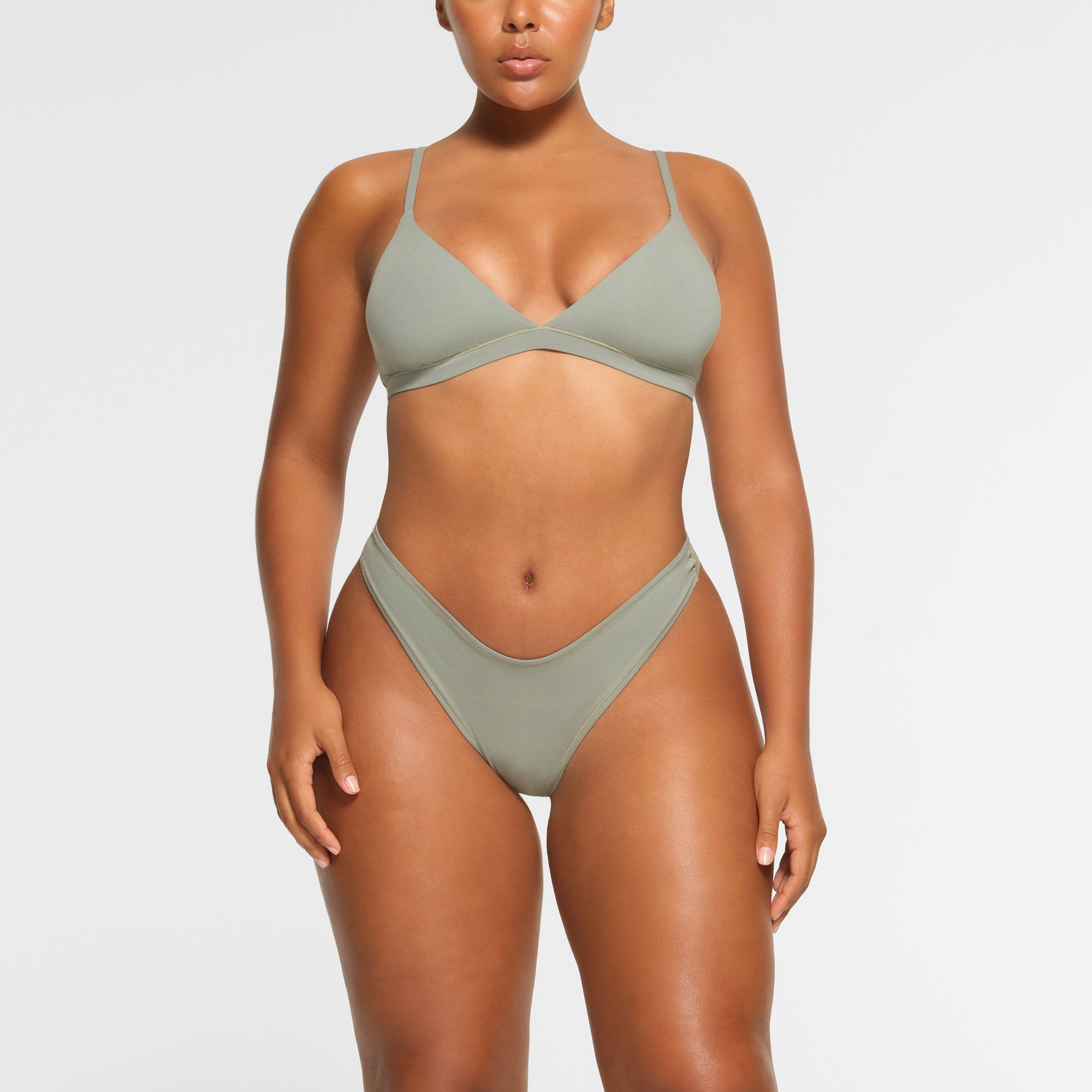 SKIMS COTTON JERSEY DIPPED THONG | MINERAL