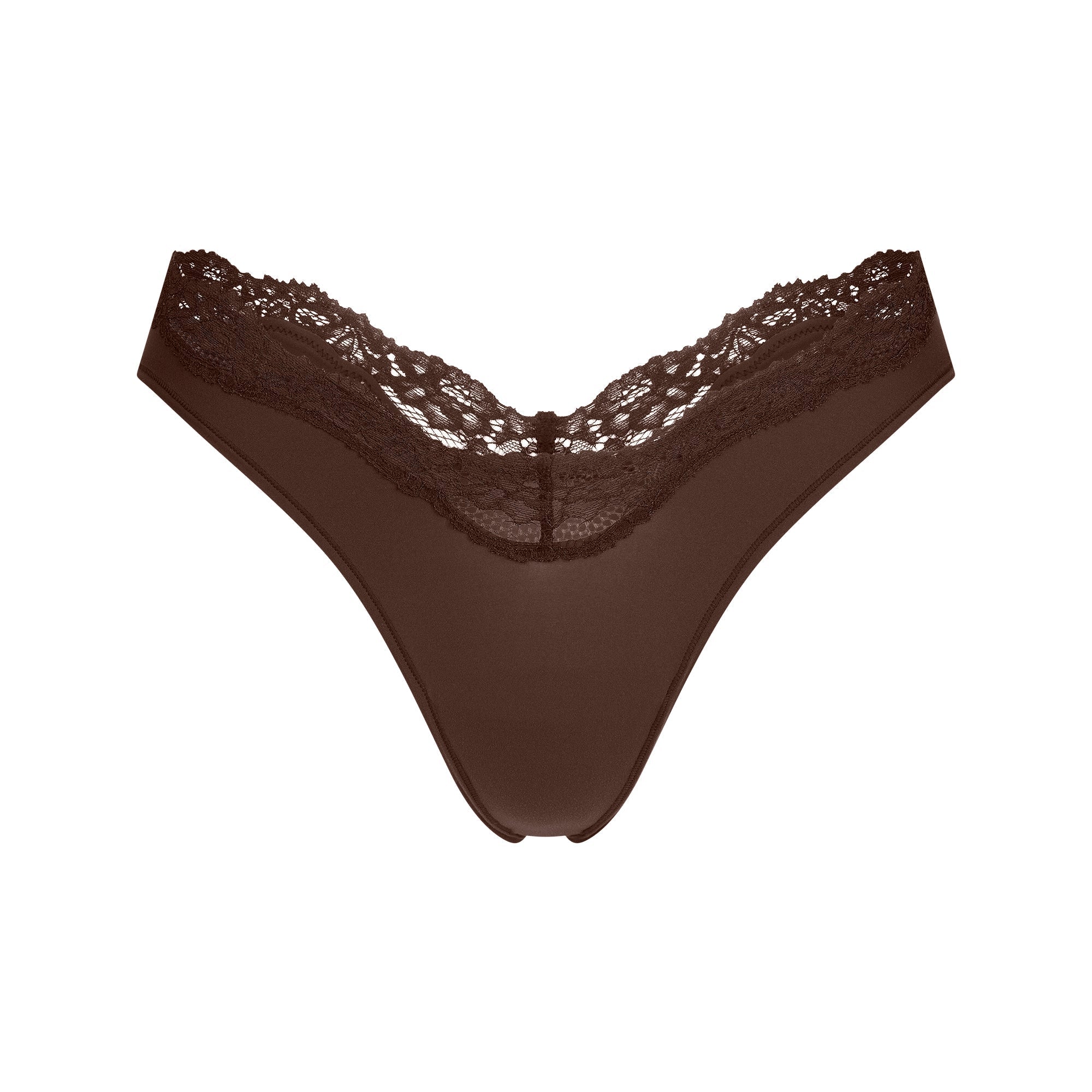 SKIMS FITS EVERYBODY LACE DIPPED THONG | ESPRESSO
