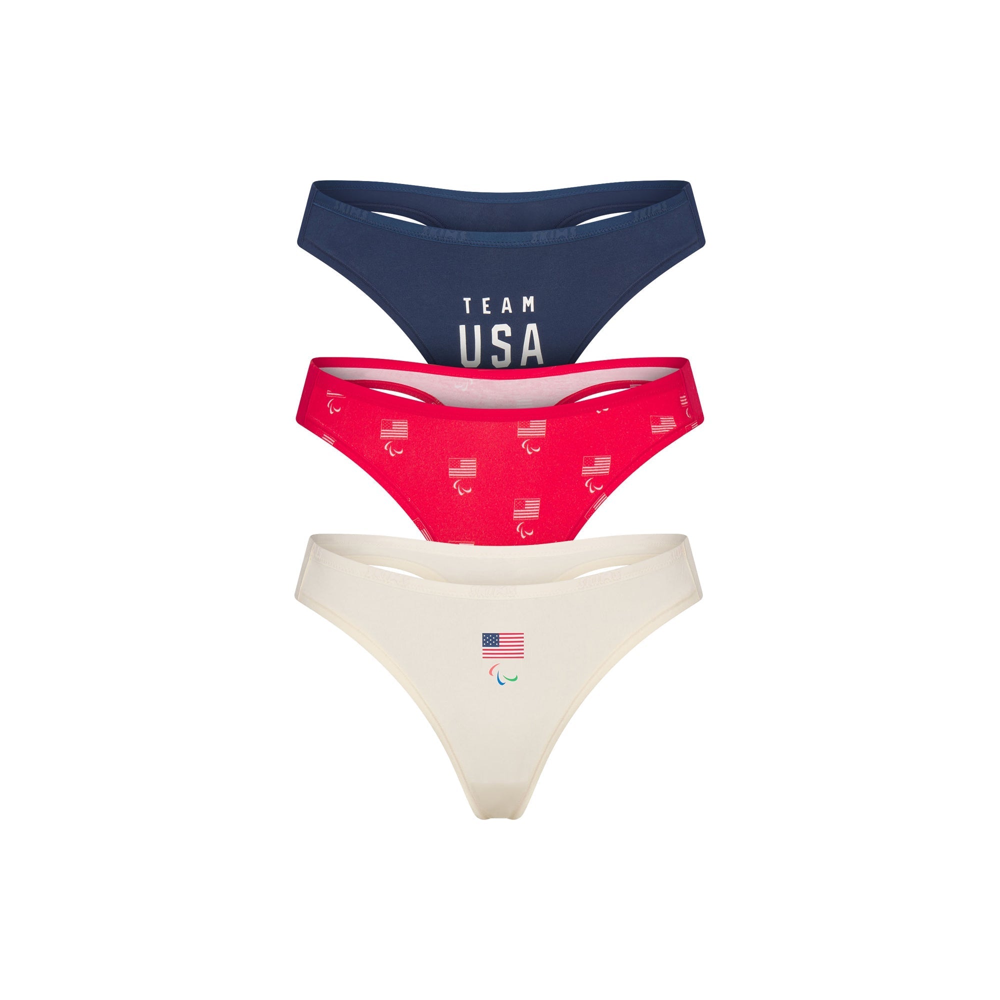 SKIMS FOR TEAM USA COTTON JERSEY PARALYMPIC THONG 3-PACK | SKIMS FOR TEAM USA OLYMPIC MULTI
