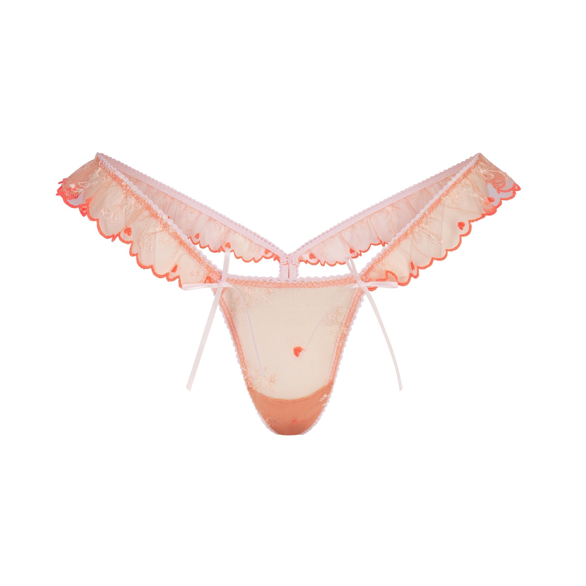 SKIMS EMBROIDERED TULLE BUTTERFLY THONG | GUAVA HEART TULLE