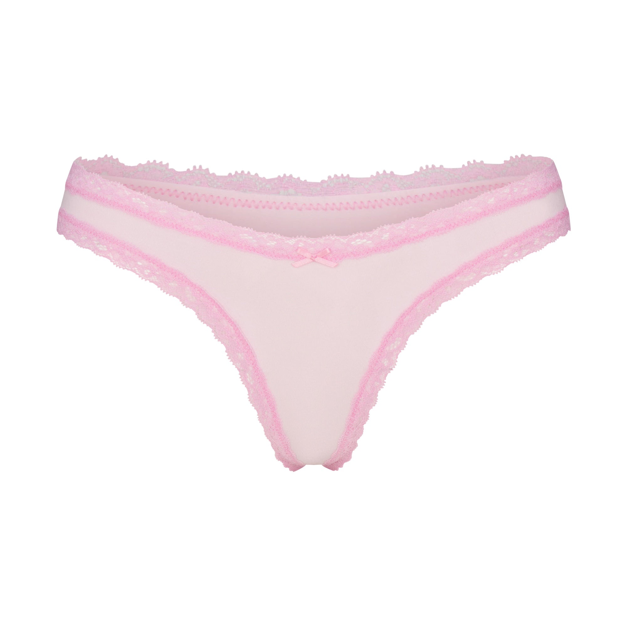SKIMS LIGHTWEIGHT COTTON LACE THONG | CHERRY BLOSSOM