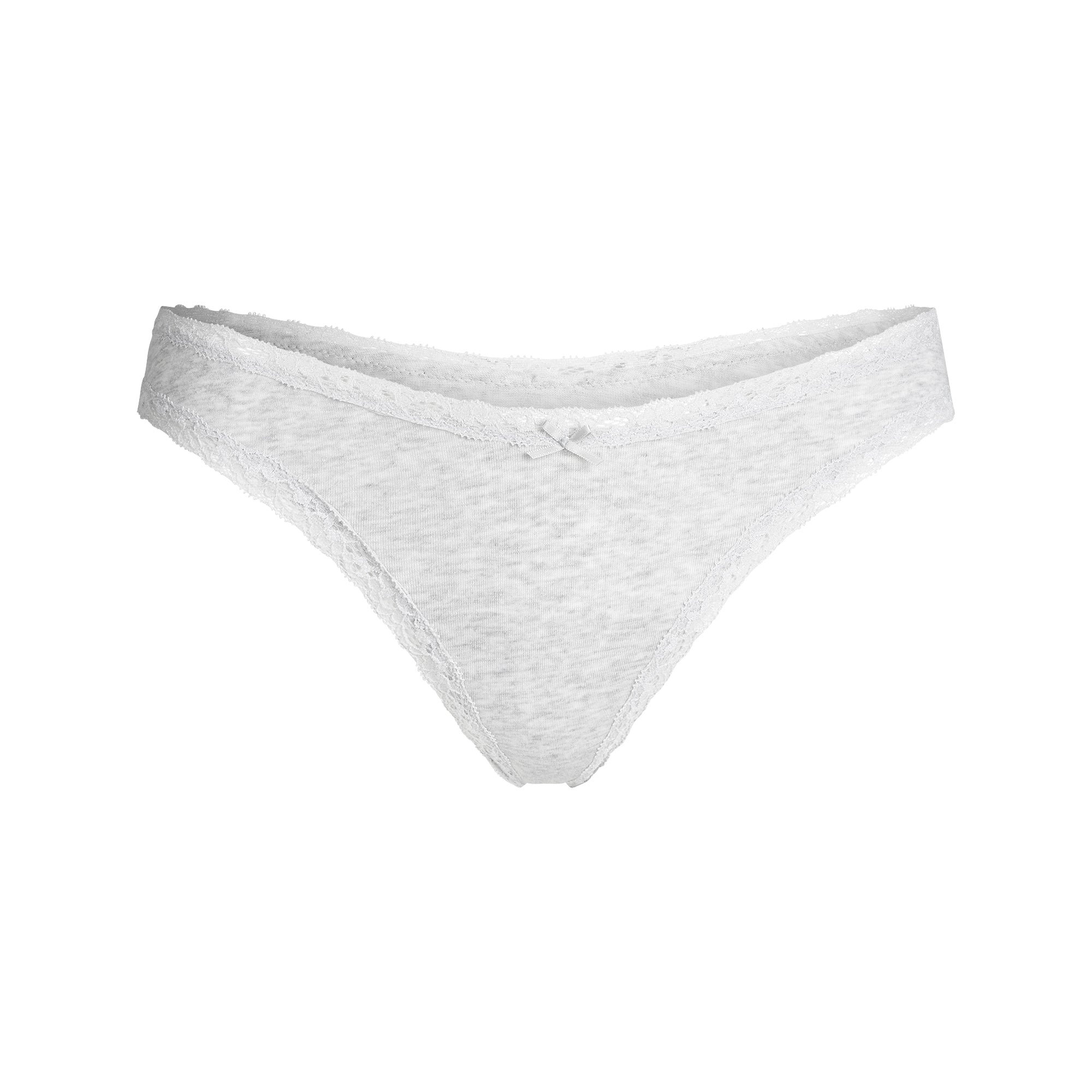 SKIMS LIGHTWEIGHT COTTON LACE THONG | LIGHT HEATHER GREY
