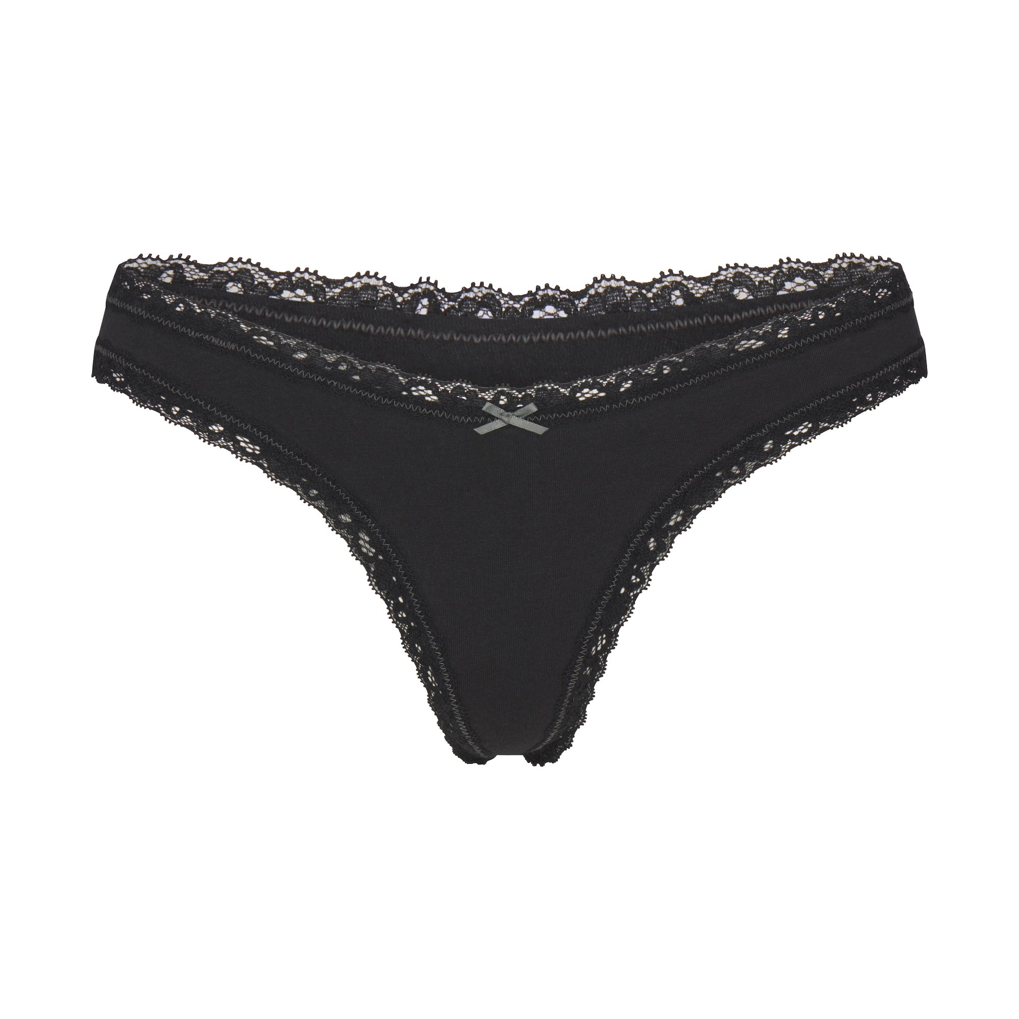 SKIMS LIGHTWEIGHT COTTON LACE THONG | SOOT