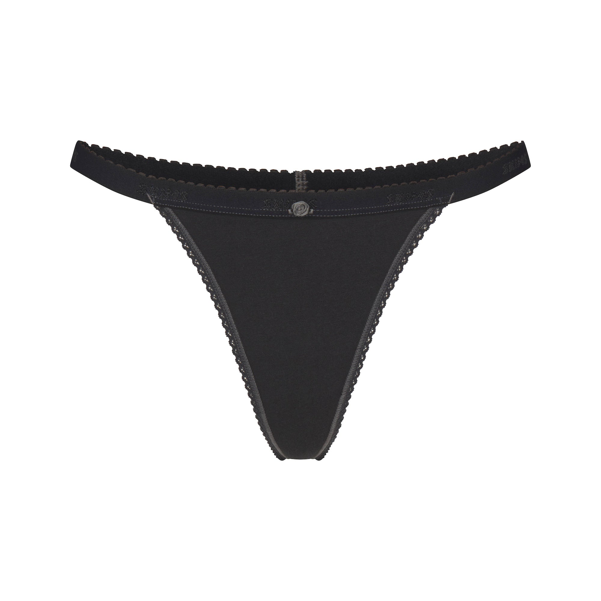 SKIMS LIGHTWEIGHT COTTON LOGO PICOT THONG | SOOT