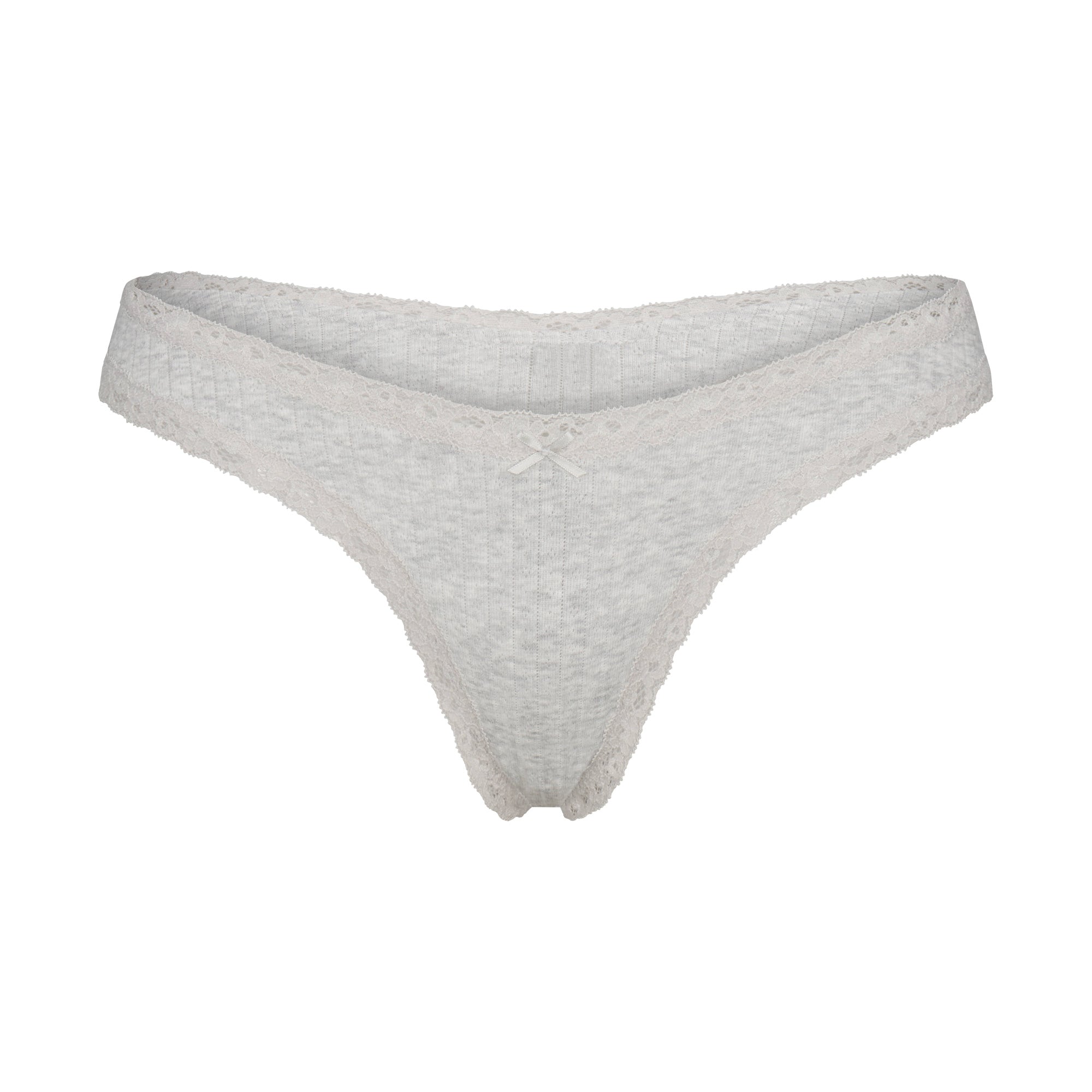 SKIMS LIGHTWEIGHT COTTON POINTELLE LACE THONG | LIGHT HEATHER GREY