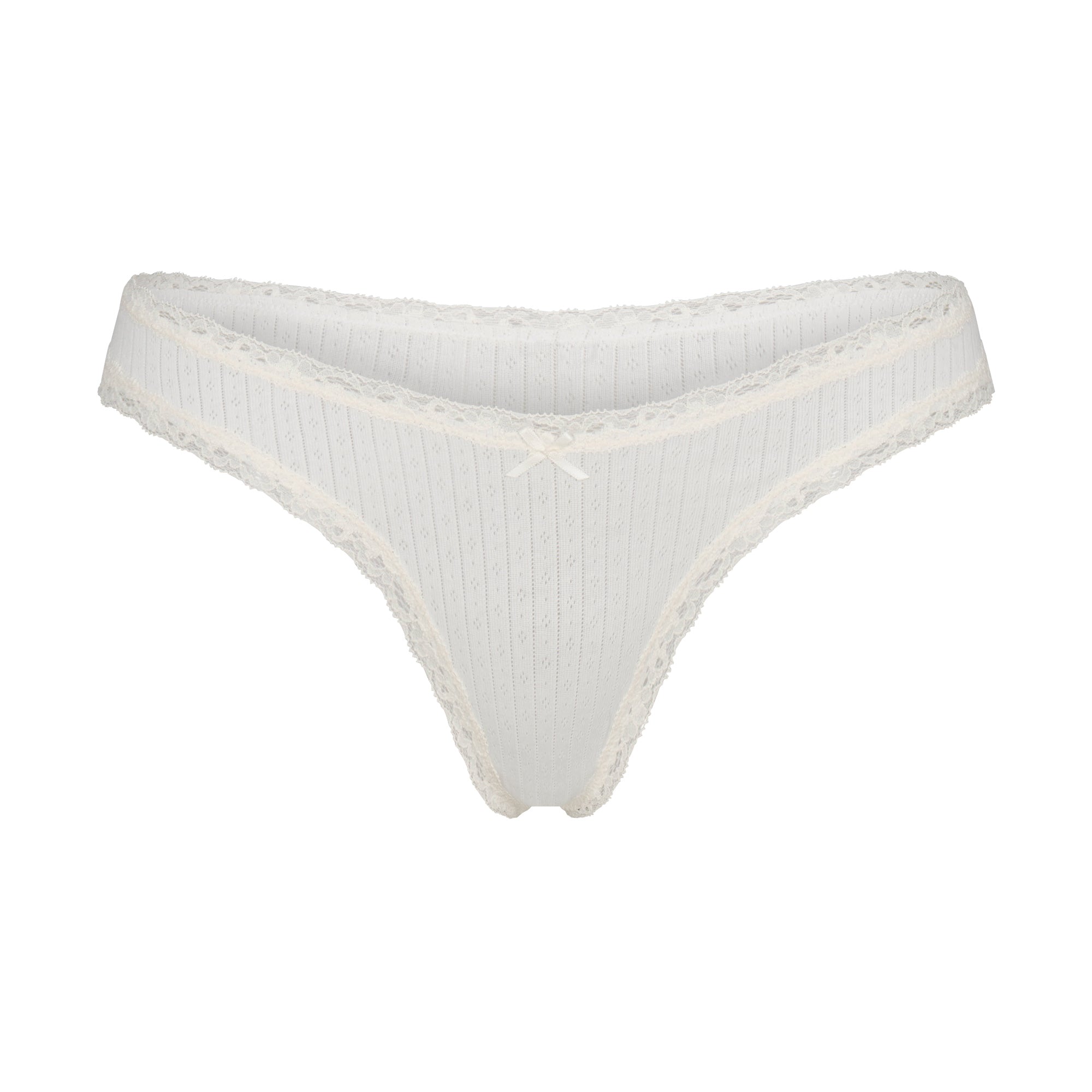 SKIMS LIGHTWEIGHT COTTON POINTELLE LACE THONG | MARBLE TONAL