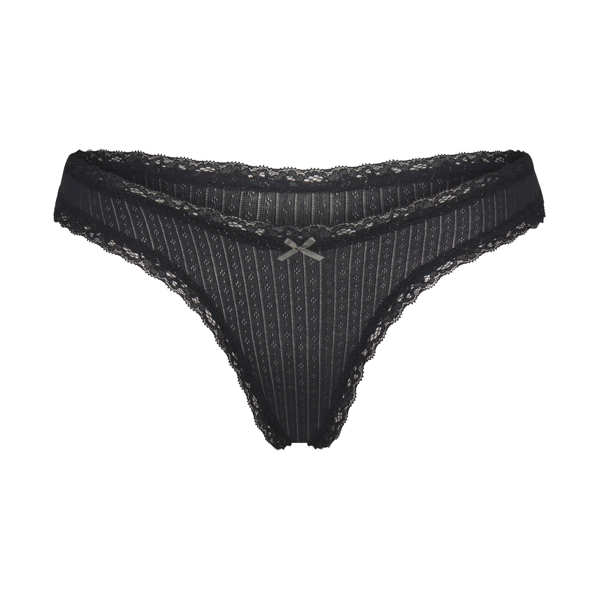 SKIMS LIGHTWEIGHT COTTON POINTELLE LACE THONG | SOOT TONAL