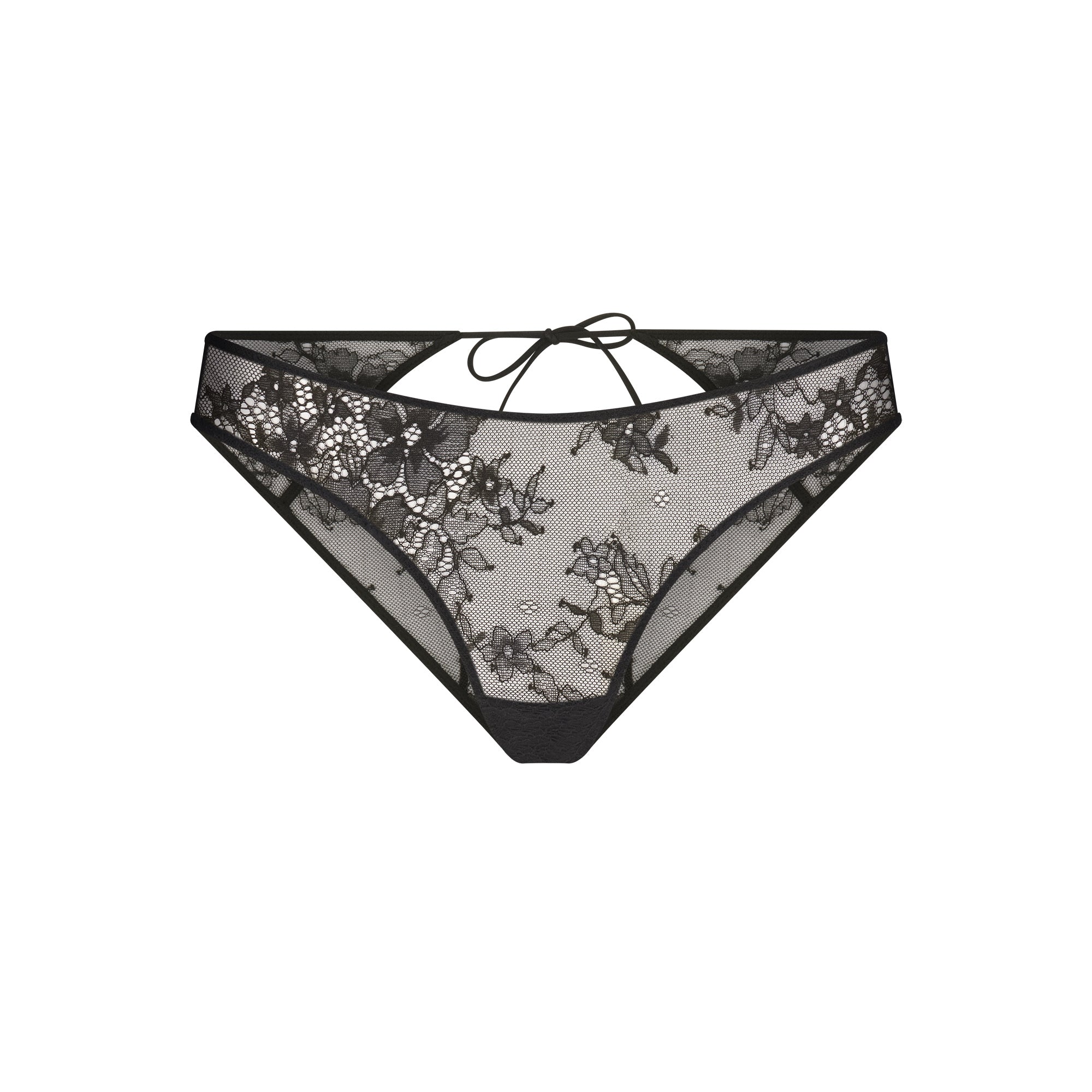 SKIMS ULTRA FINE LACE PEEK-A-BOO BIKINI | ONYX