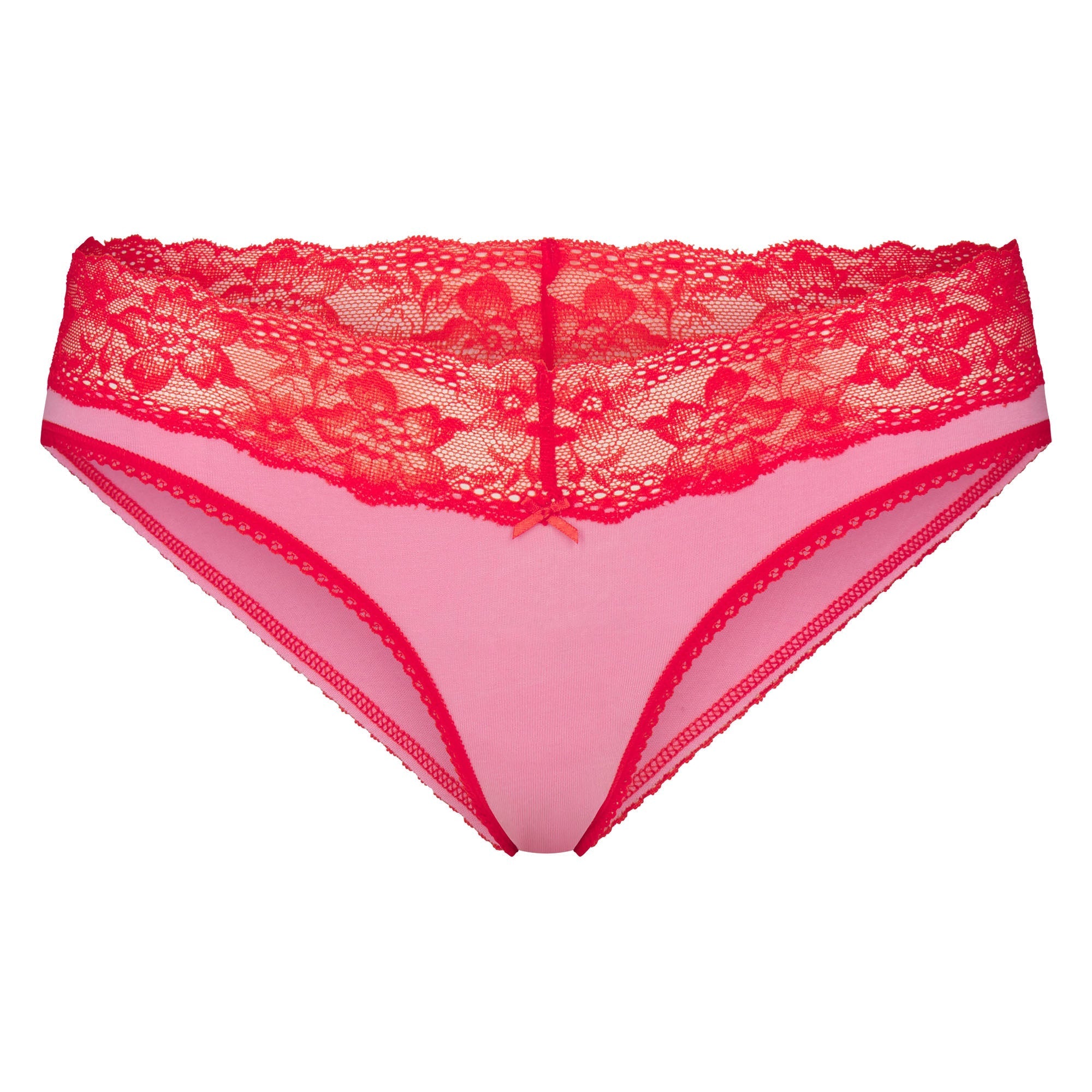 SKIMS LIGHTWEIGHT COTTON WIDE LACE BRIEF | CARNATION CONTRAST