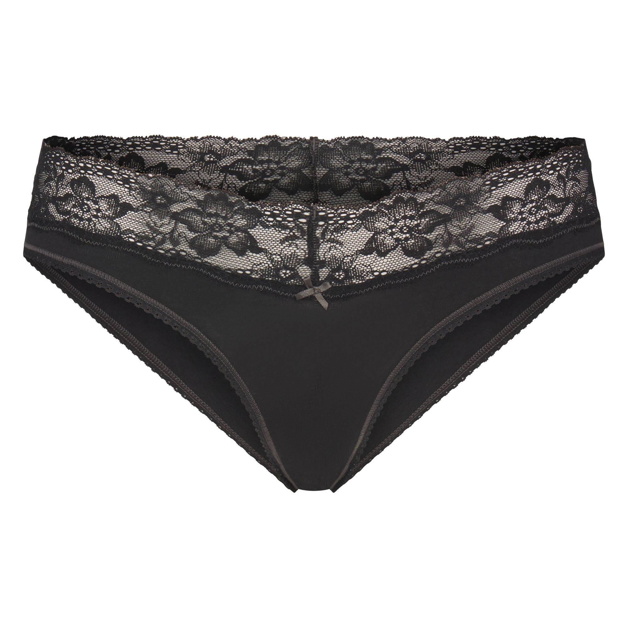 SKIMS LIGHTWEIGHT COTTON WIDE LACE BRIEF | SOOT TONAL
