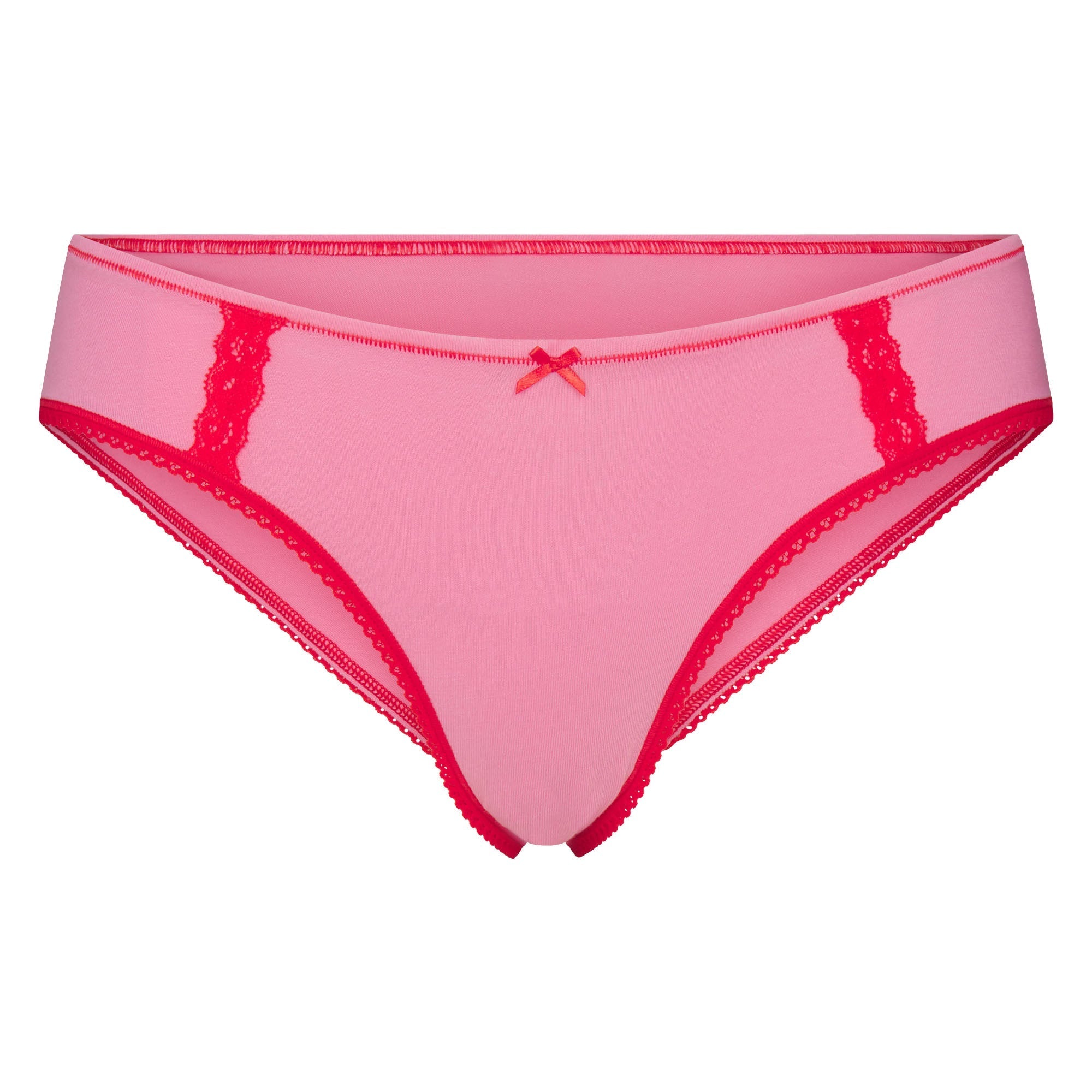 SKIMS LIGHTWEIGHT COTTON LACE HIPSTER | CARNATION CONTRAST