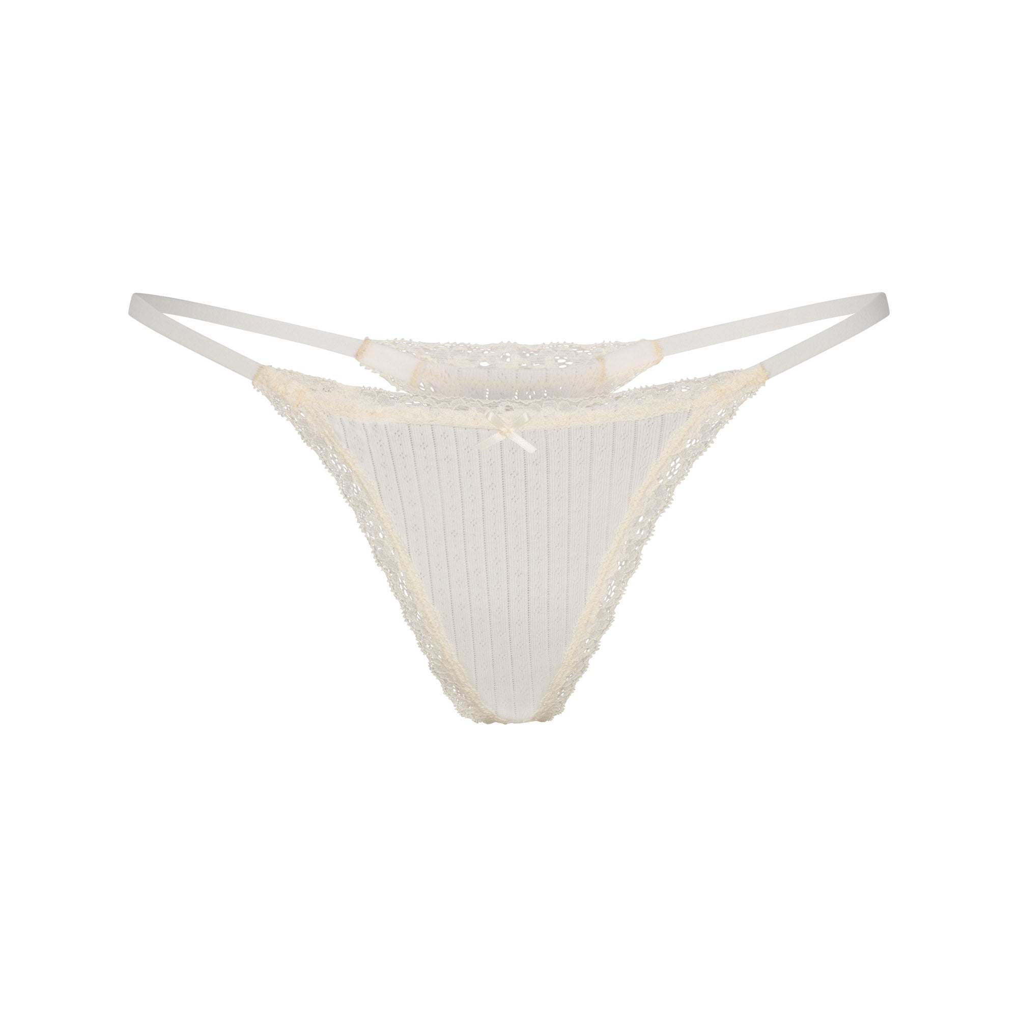 SKIMS LIGHTWEIGHT COTTON POINTELLE LACE STRING THONG | MARBLE TONAL