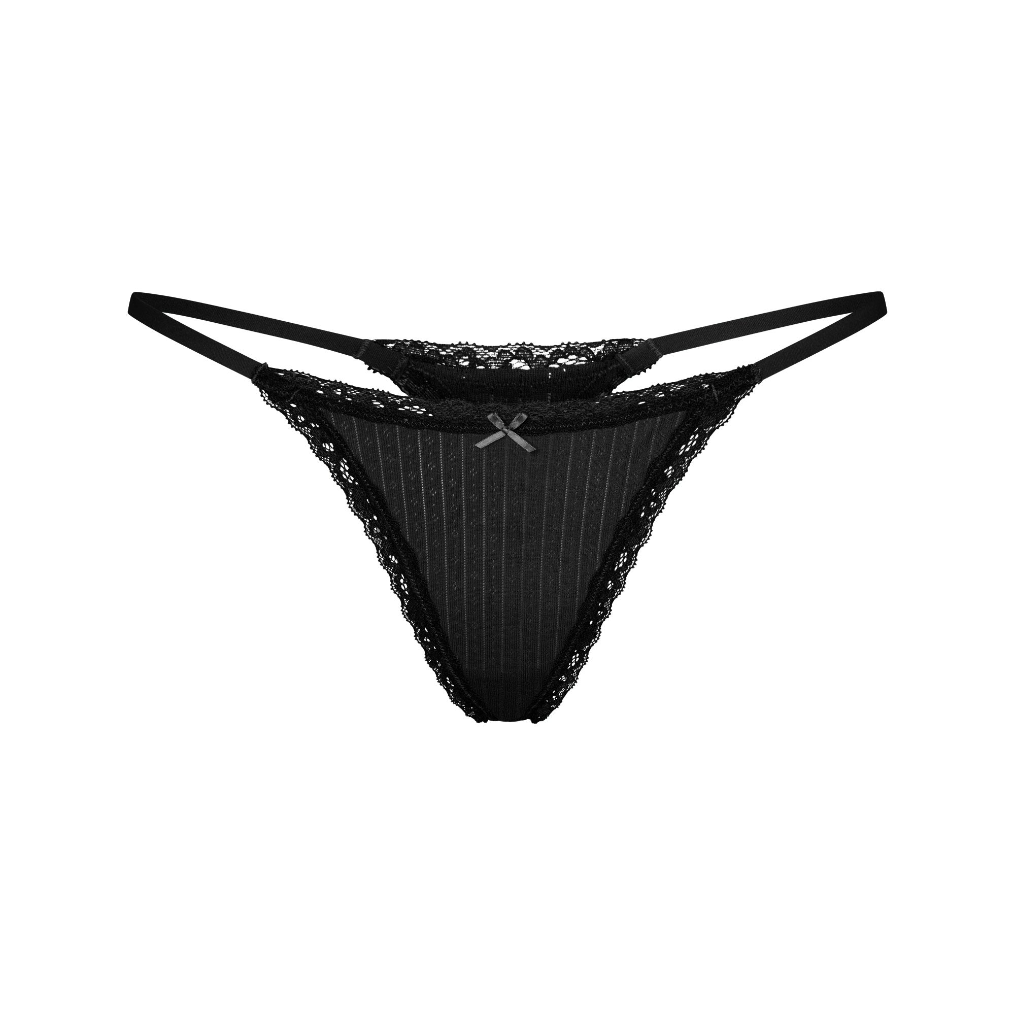 SKIMS LIGHTWEIGHT COTTON POINTELLE LACE STRING THONG | SOOT TONAL