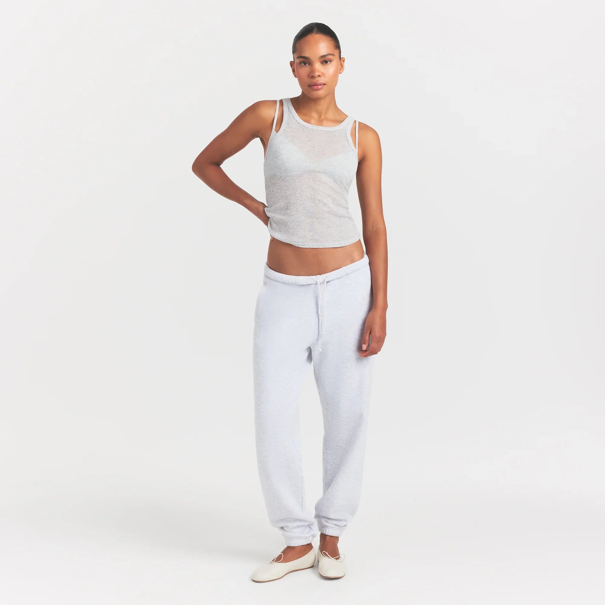SKIMS SHEER RIB TANK | LIGHT HEATHER GREY