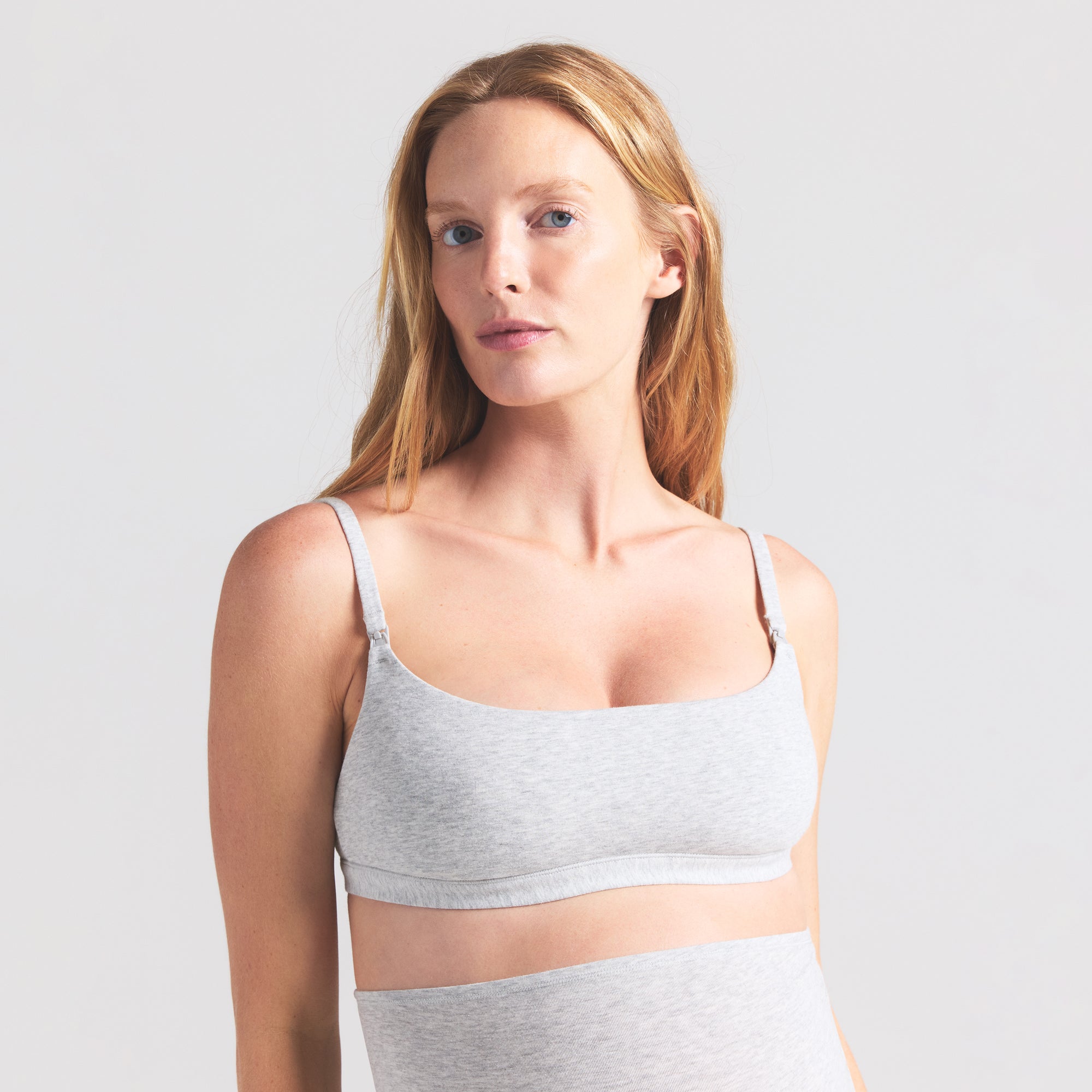 SKIMS COTTON JERSEY MATERNITY NURSING SCOOP BRALETTE | LIGHT HEATHER GREY