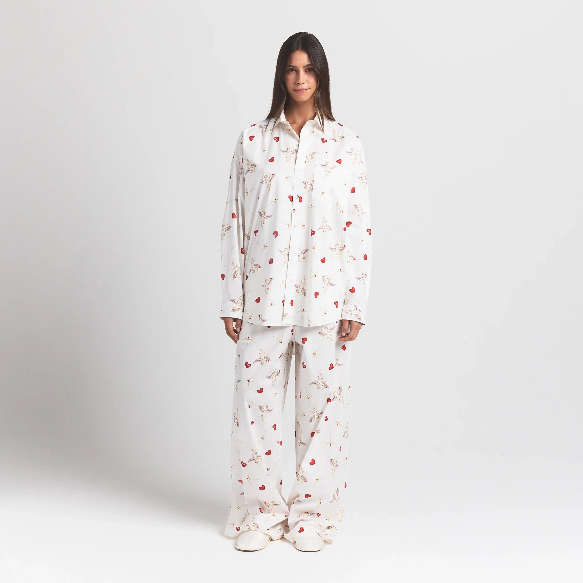 SKIMS COTTON POPLIN OVERBedenD SLEEP SET | MARBLE CHERUB PRINT