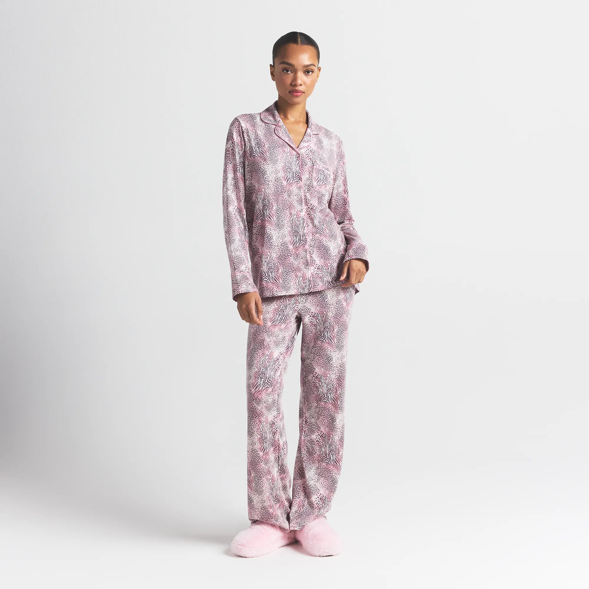 SKIMS SLEEP LONG SLEEVE BUTTON UP SET | BLOOM MINI MULTI ANIMAL