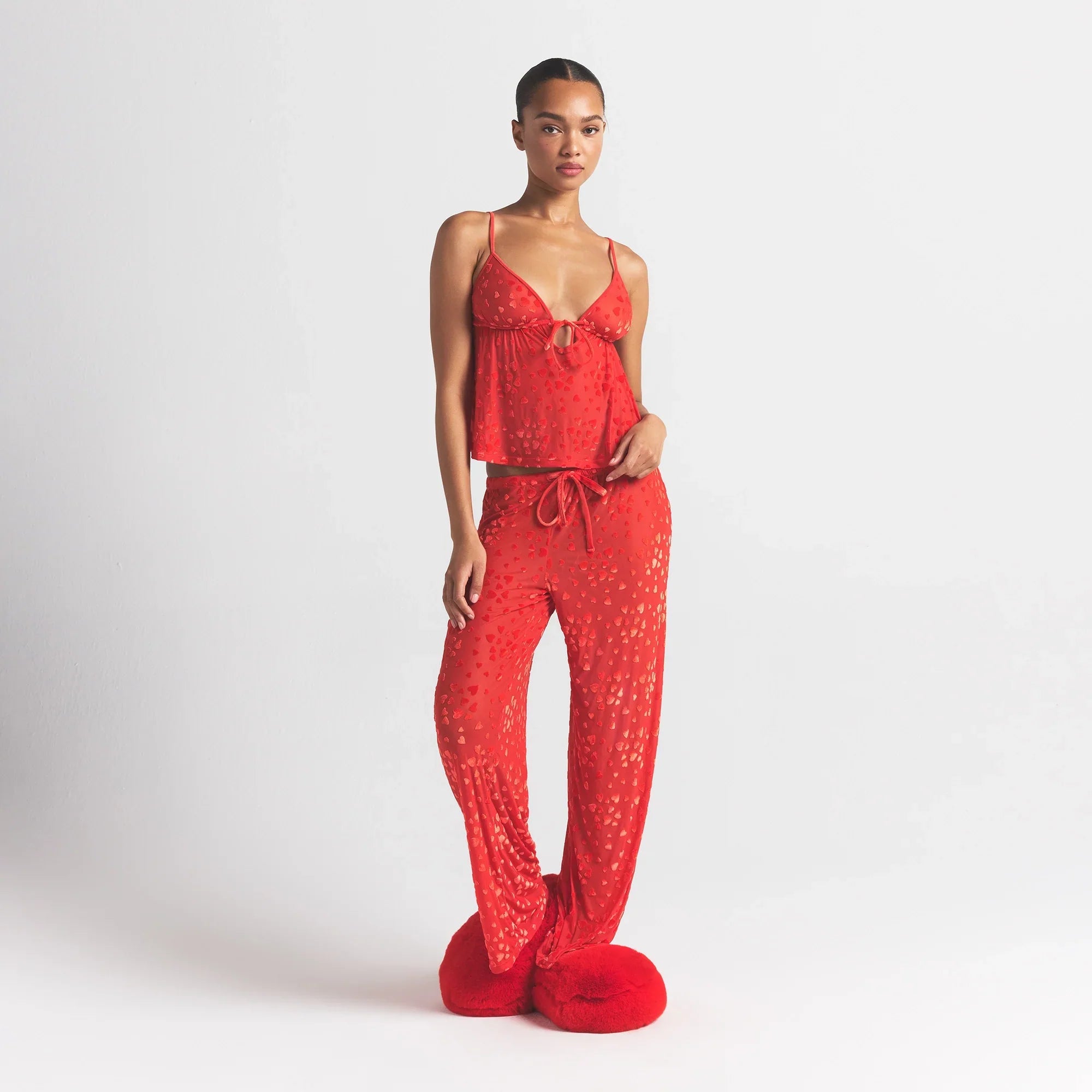 SKIMS SHEER VELVET CAMI AND PANT SET | RUBY