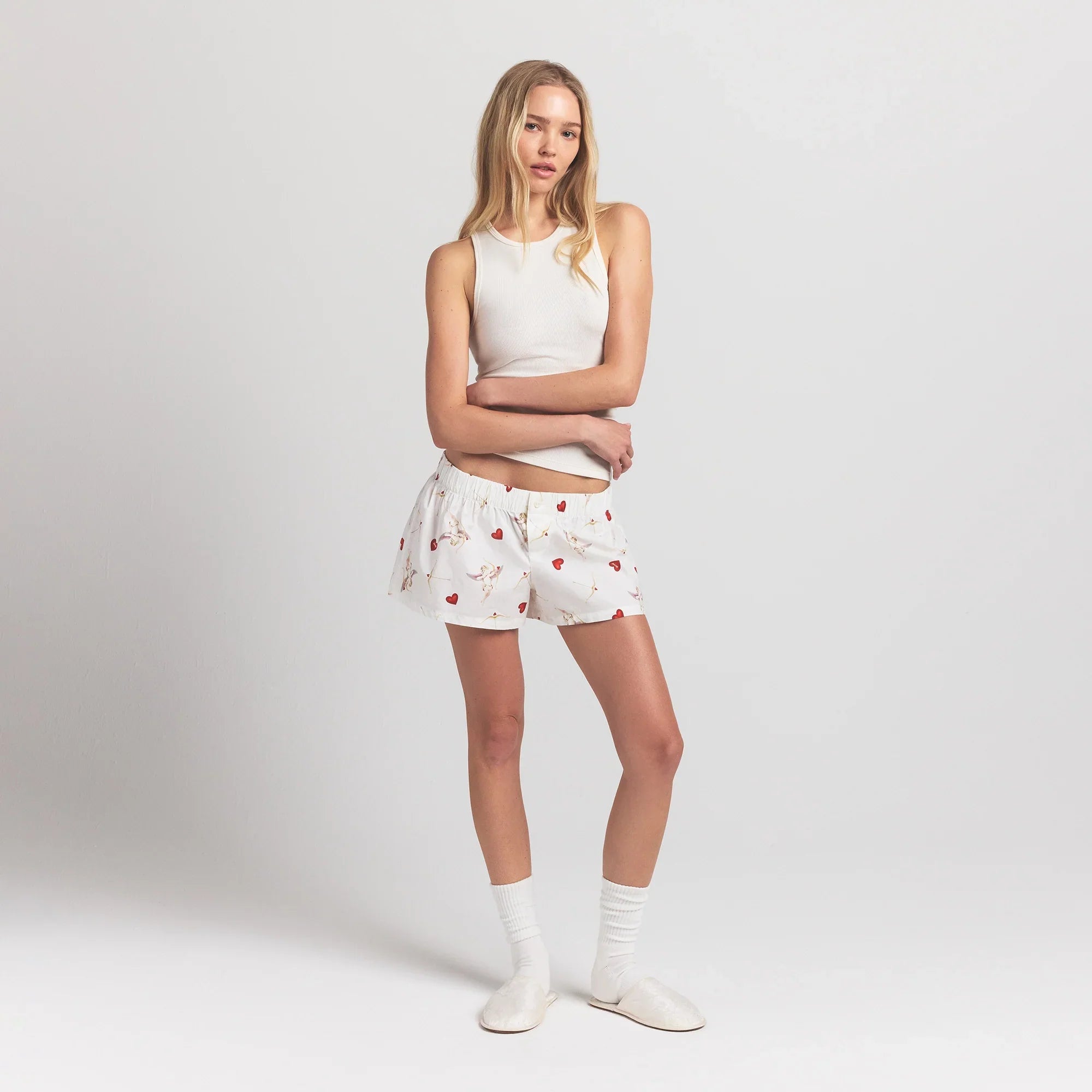 SKIMS COTTON POPLIN BOXER SLEEP SET | MARBLE CHERUB PRINT