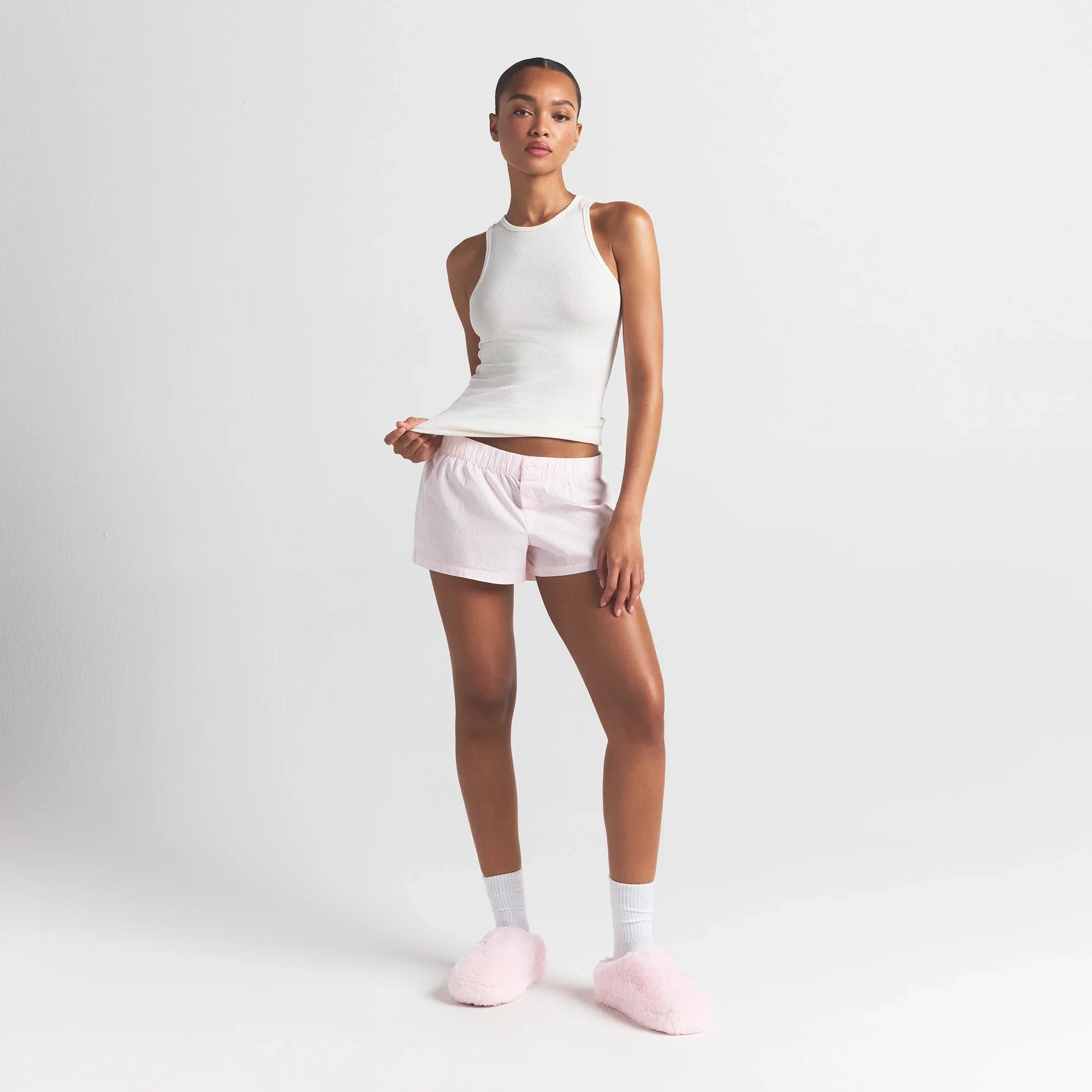 SKIMS COTTON POPLIN BOXER SLEEP SET | CHERRY BLOSSOM STRIPE