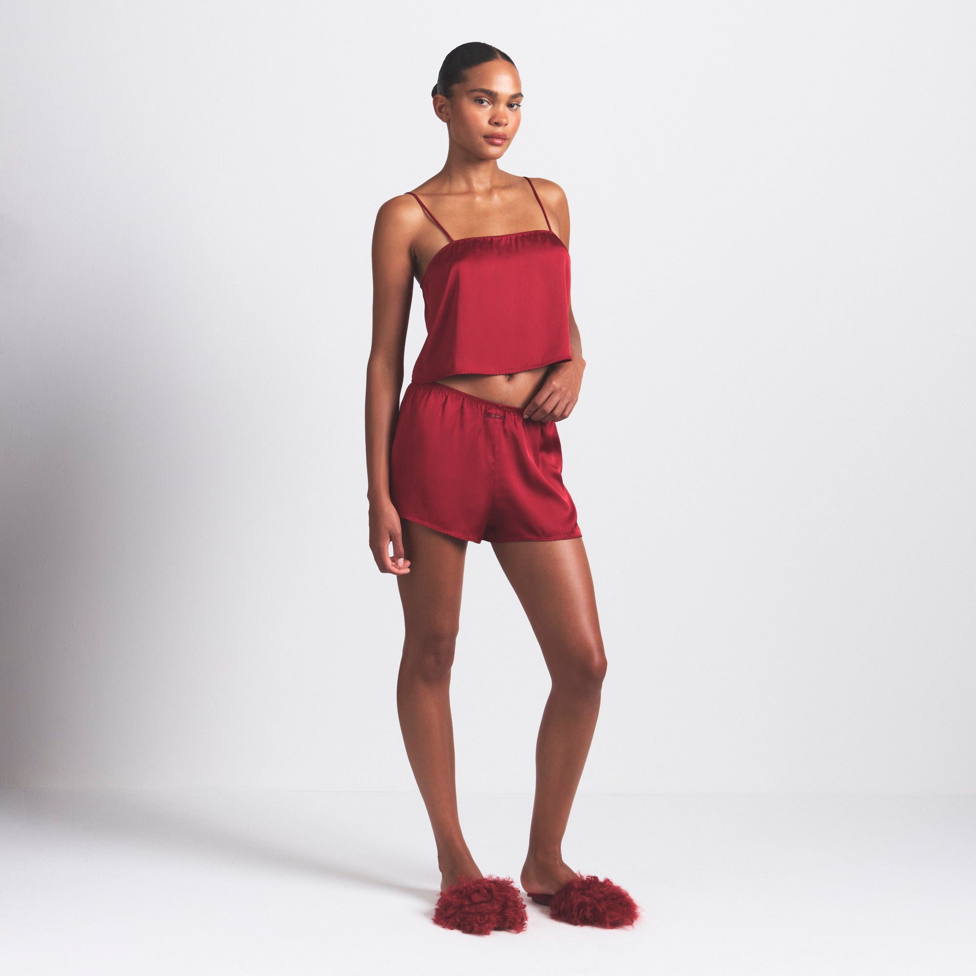 SKIMS WOVEN SHINE CAMI AND SHORT SLEEP SET | BRICK