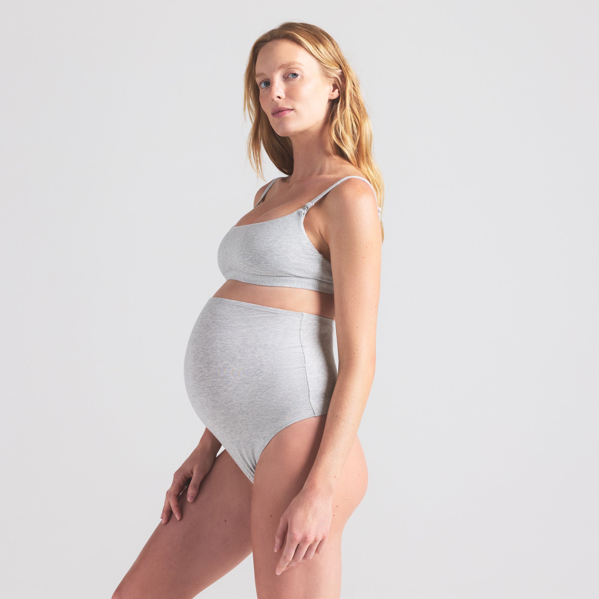 SKIMS COTTON JERSEY MATERNITY HIGH-WAISTED THONG | LIGHT HEATHER GREY