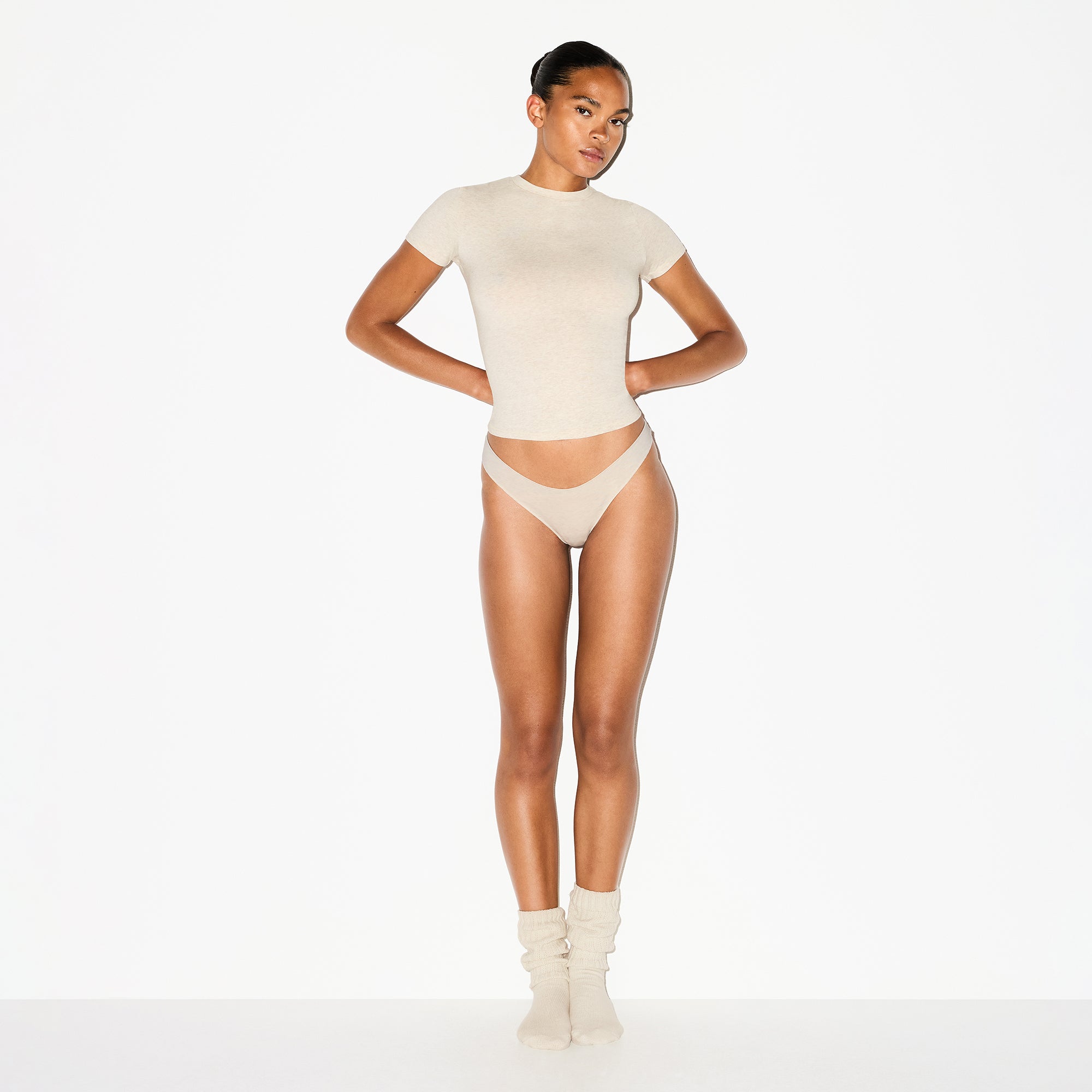 SKIMS LIGHTWEIGHT COTTON THONG | OATMEAL HEATHER