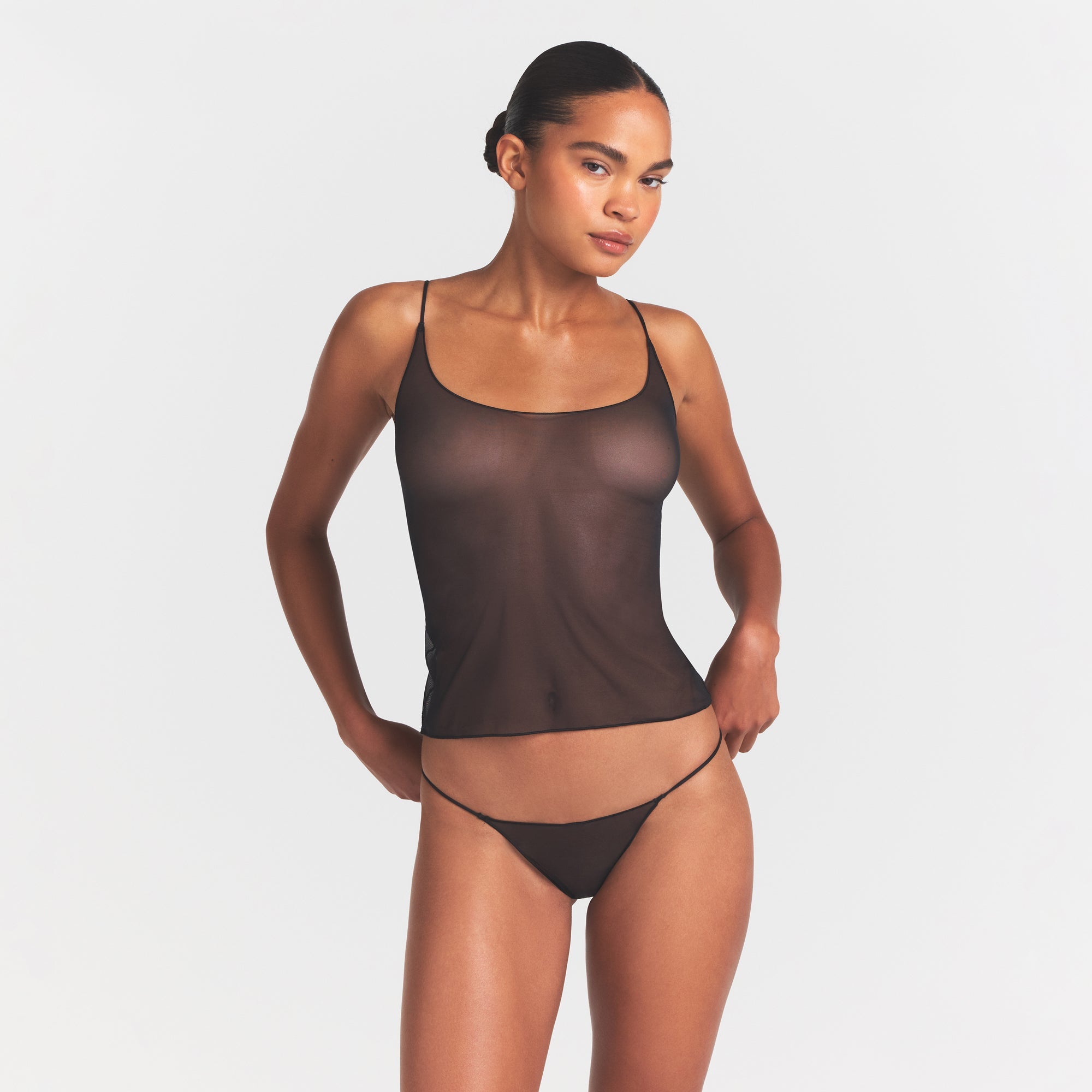 SKIMS ULTRA FINE MESH STRING THONG | OBSIDIAN