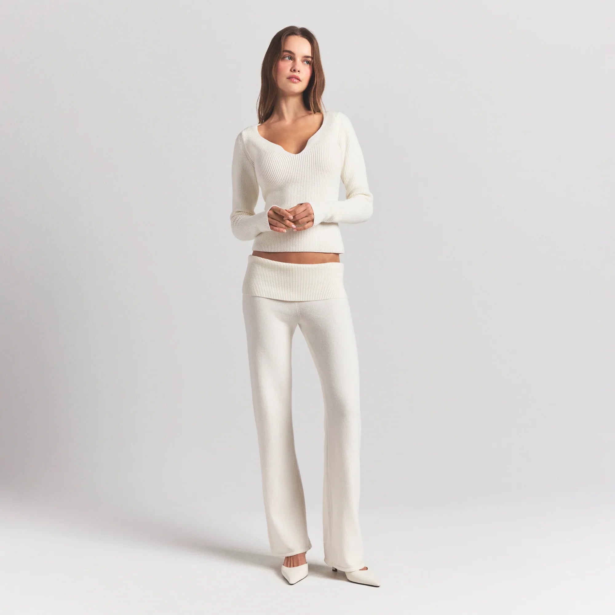 SKIMS SWEATER KNITS RIBBED LONG SLEEVE TOP | IVORY