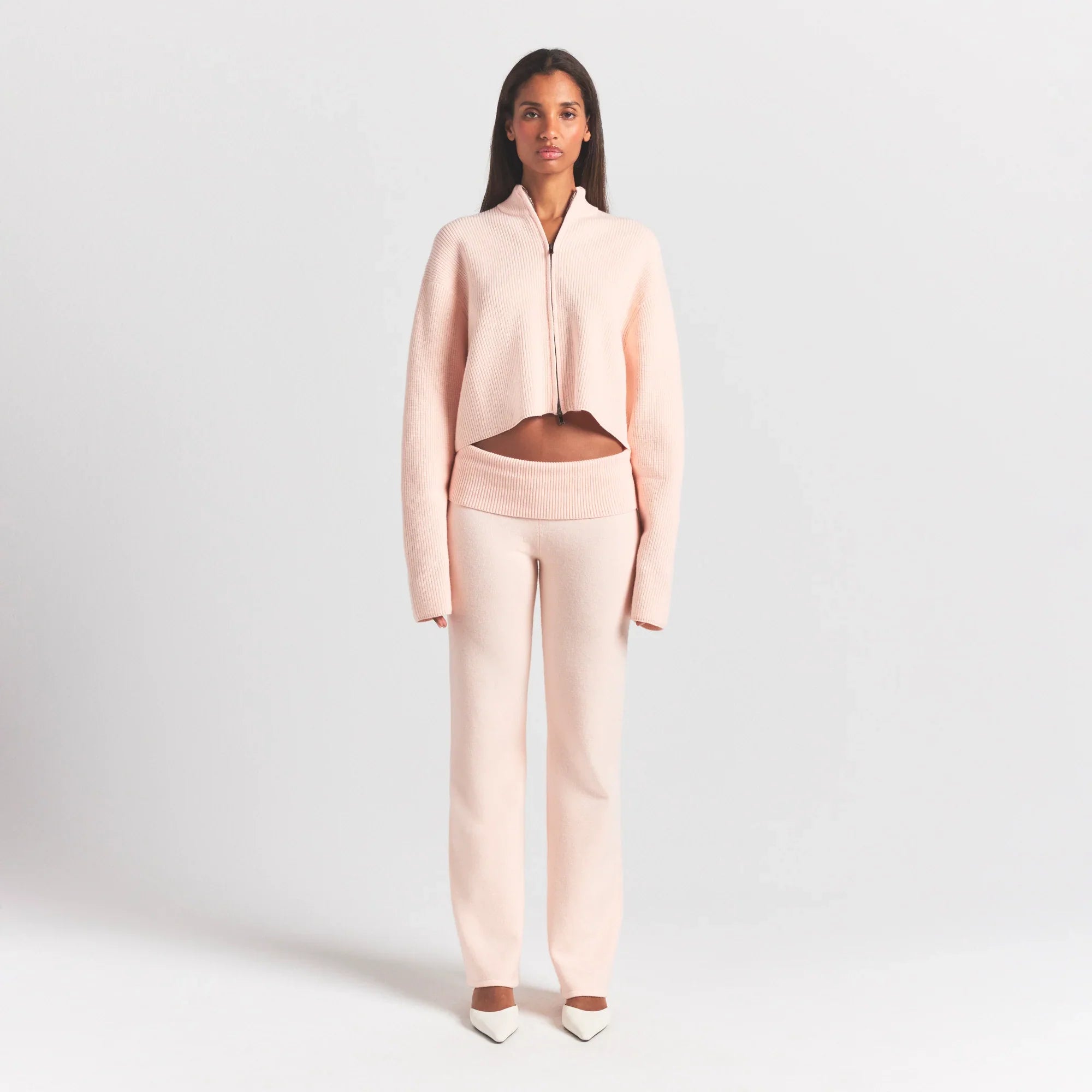 SKIMS SWEATER KNITS RIBBED MOCK NECK ZIP UP | PRIMROSE