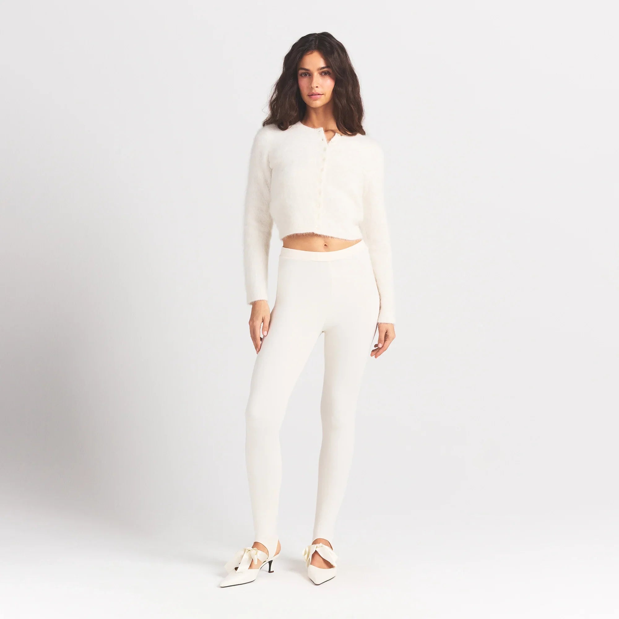 SKIMS BRUSHED ALPACA LONG SLEEVE CARDIGAN | EGRET