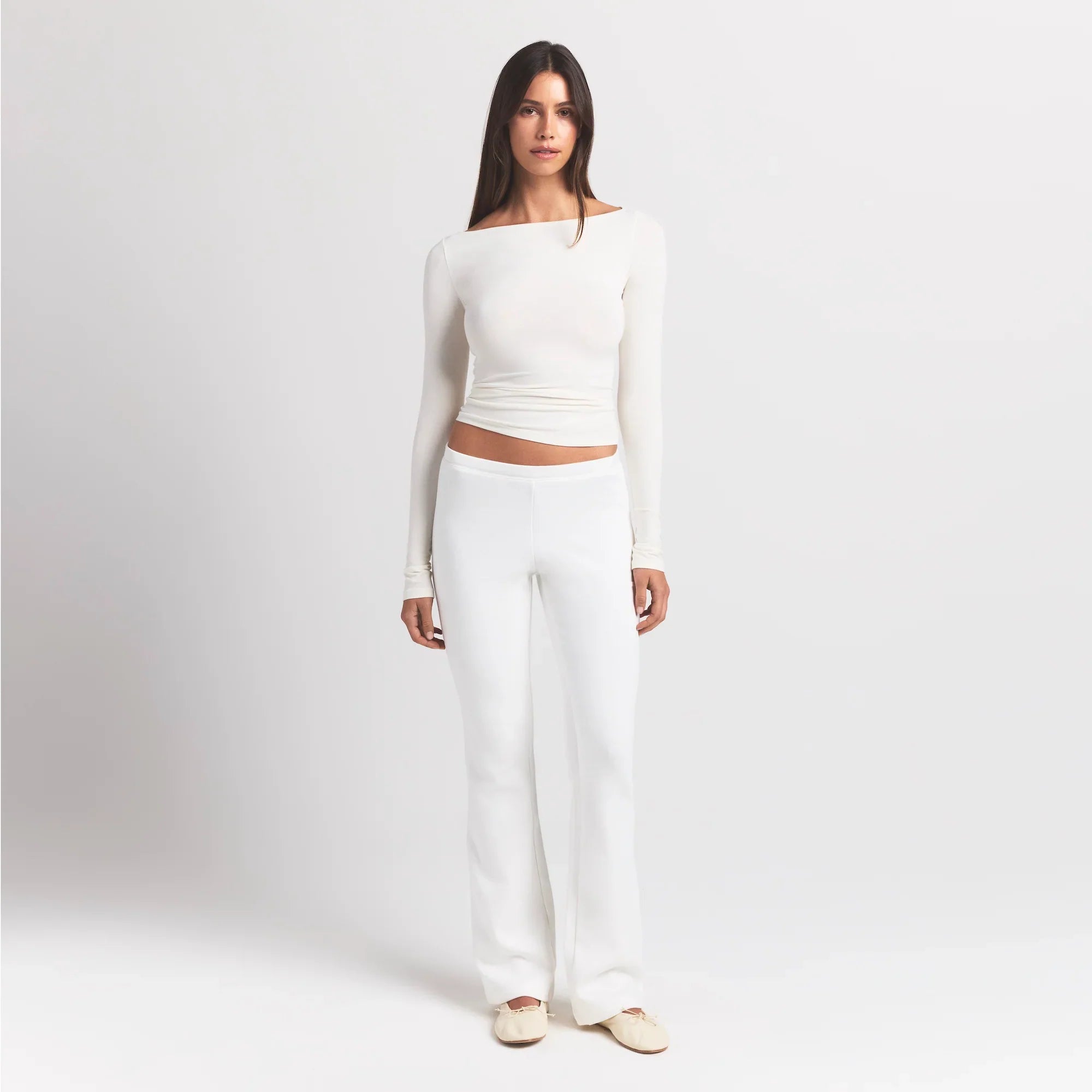 SKIMS COTTON JERSEY LONG SLEEVE BOATNECK TOP | MARBLE