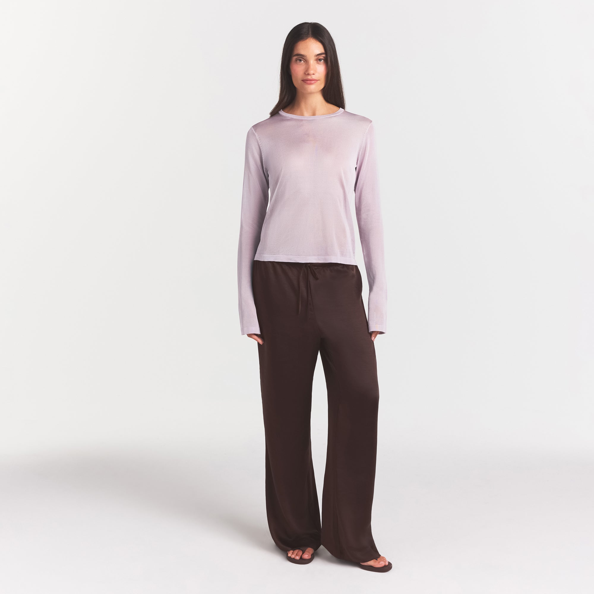 SKIMS SLINKY KNIT CREW NECK LONG SLEEVE TOP | IRIS MICA