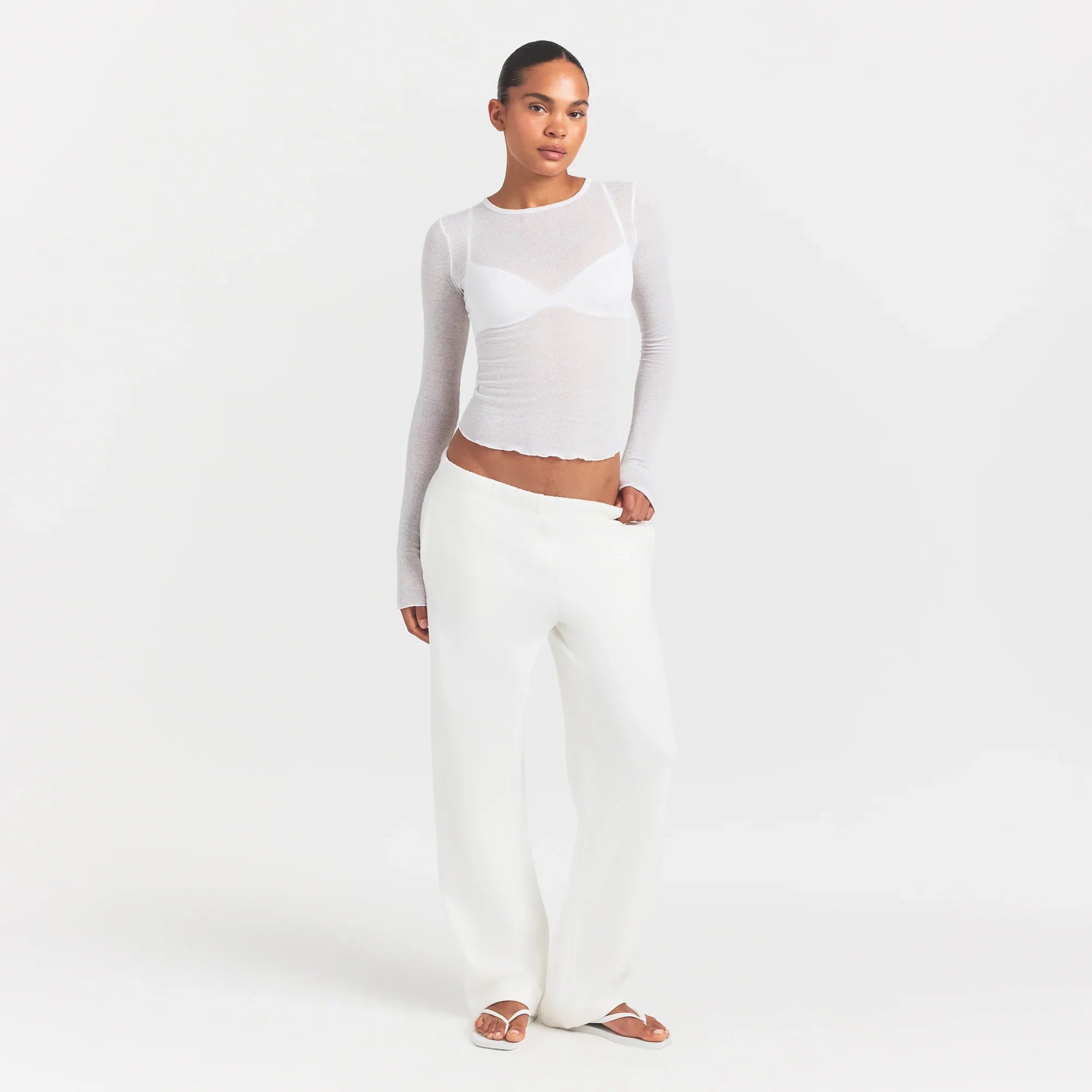 SKIMS SHEER RIB LONG SLEEVE TOP | SNOW