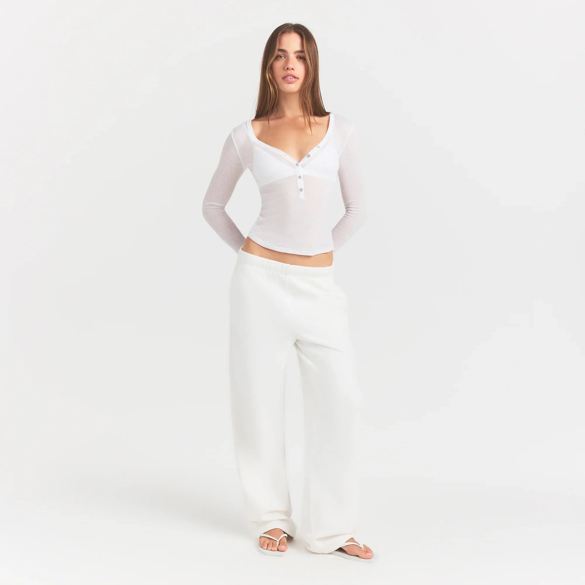 SKIMS SHEER RIB HENLEY | SNOW