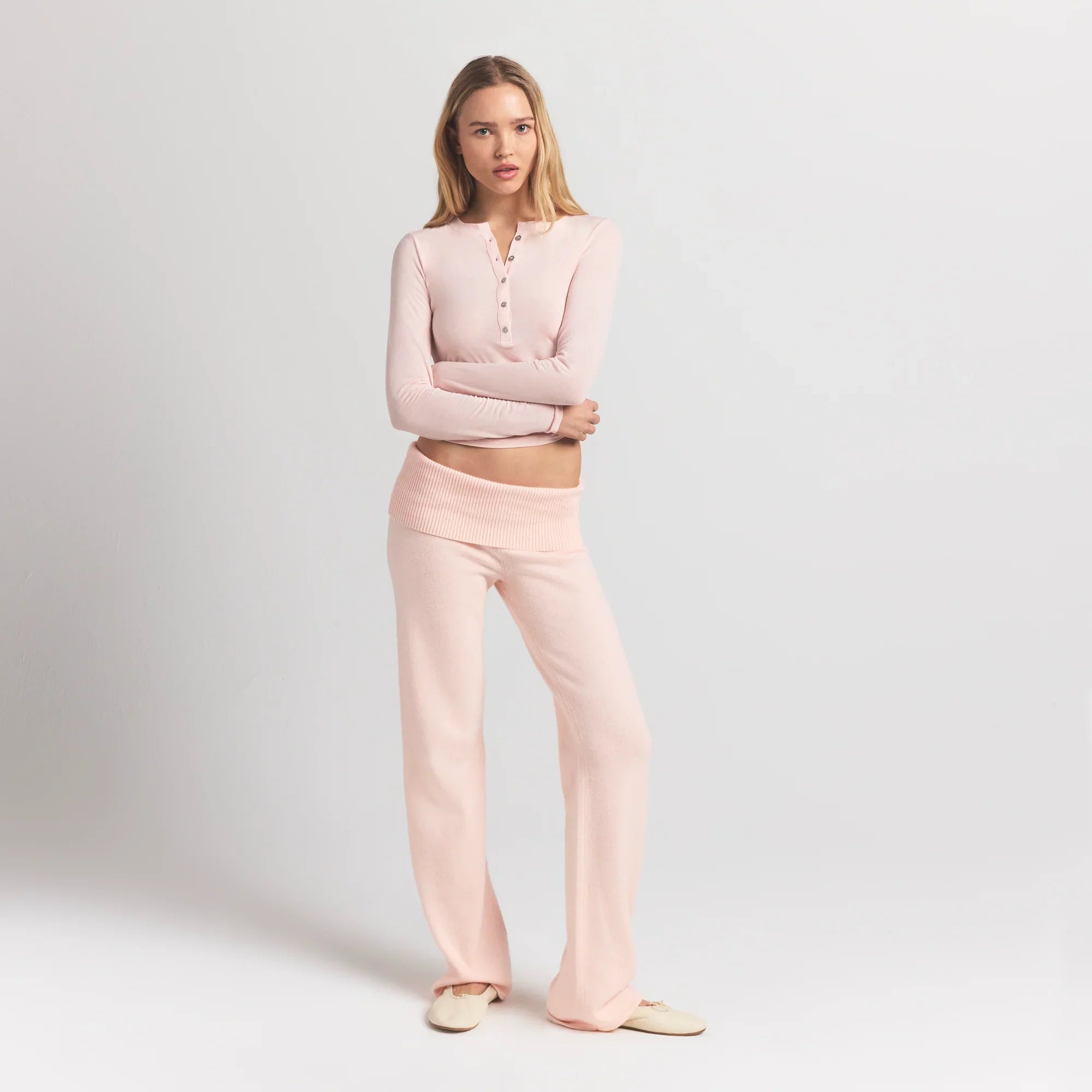 SKIMS SHEER MODAL CREWNECK HENLEY | PRIMROSE