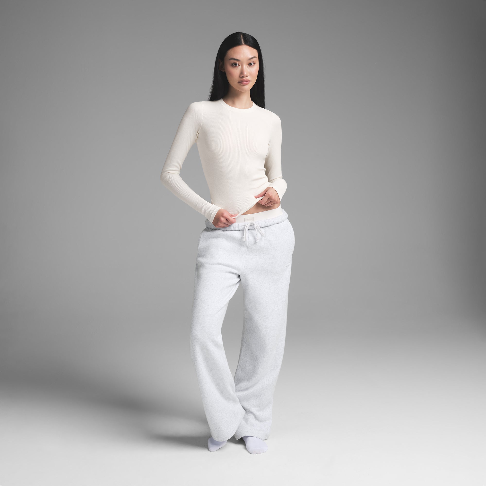 SKIMS COTTON RIB LONG SLEEVE T-SHIRT | MARBLE