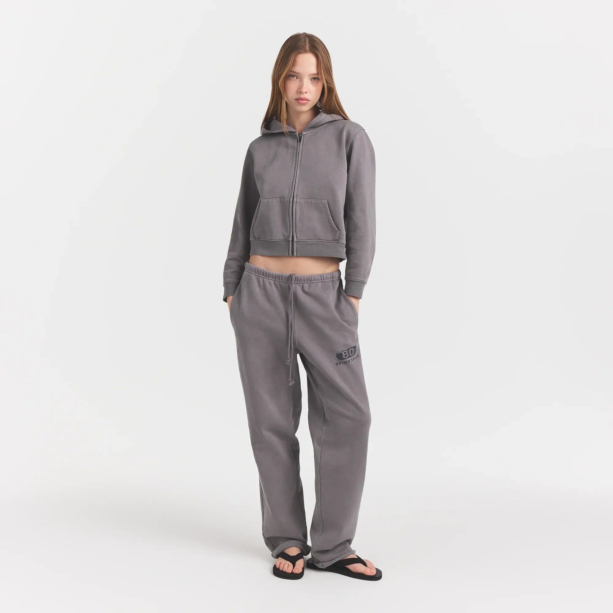 SKIMS BOYFRIEND FLEECE ZIP UP HOODIE | SHADOW