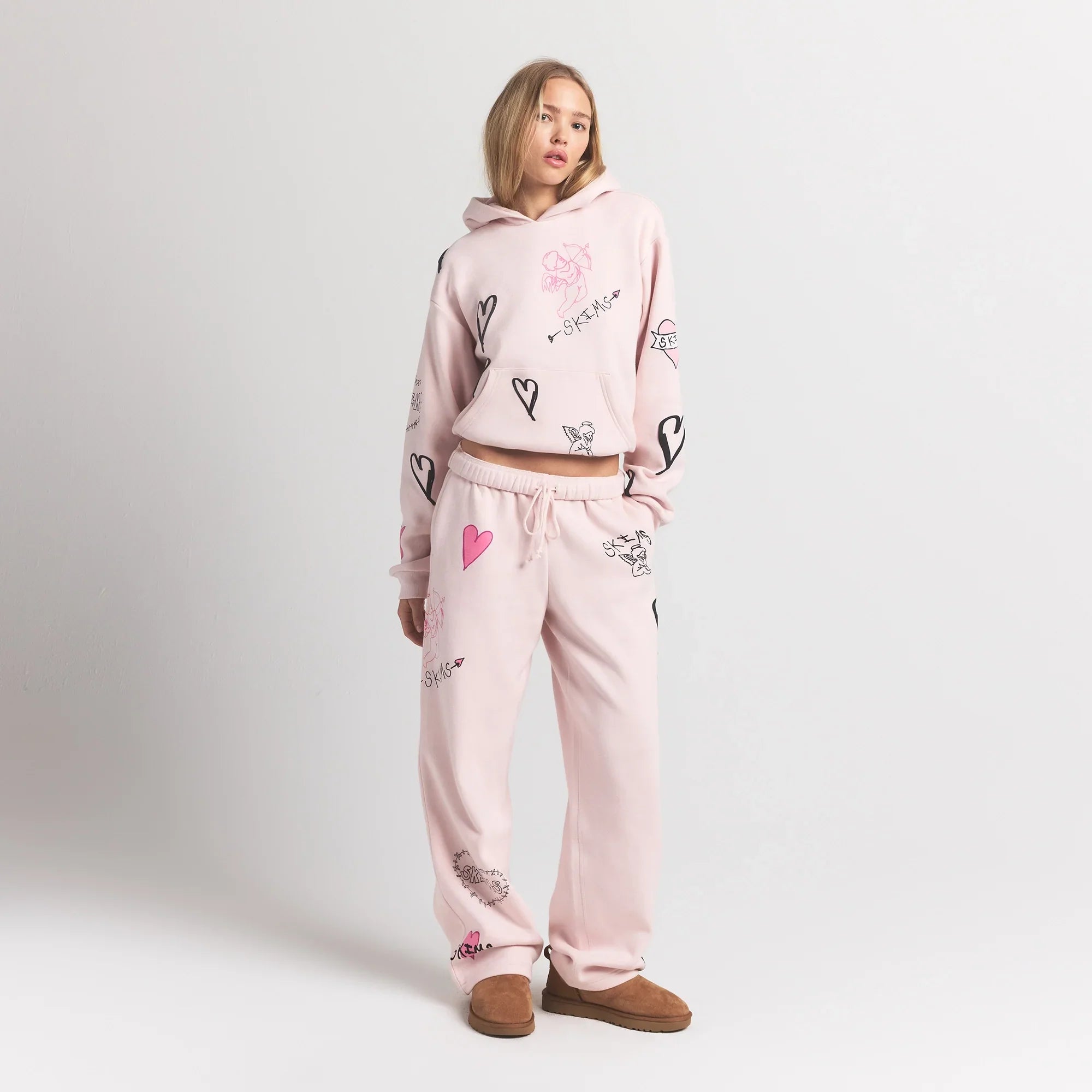 SKIMS COTTON FLEECE CLASSIC HOODIE | BARELY PINK ANGEL SKETCH