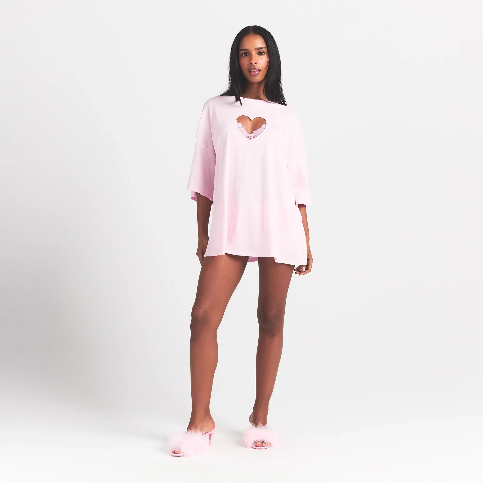 SKIMS WORN IN JERSEY HEART OVERBedenD T-SHIRT | BABY PINK
