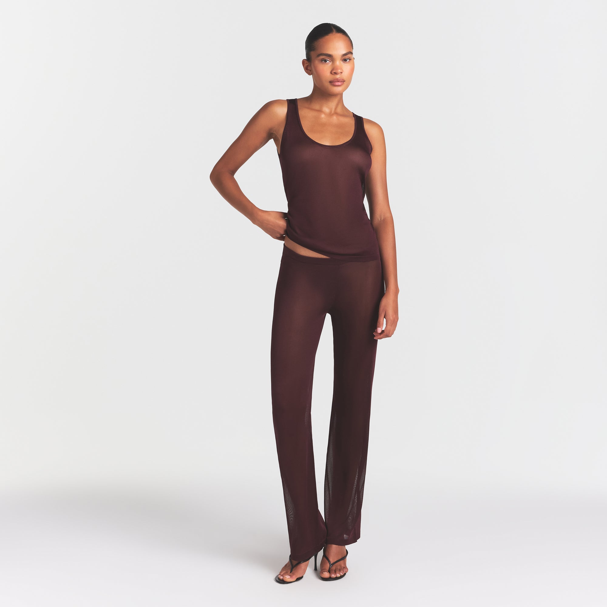 SKIMS SLINKY KNIT SCOOP LONG TANK | CURRANT