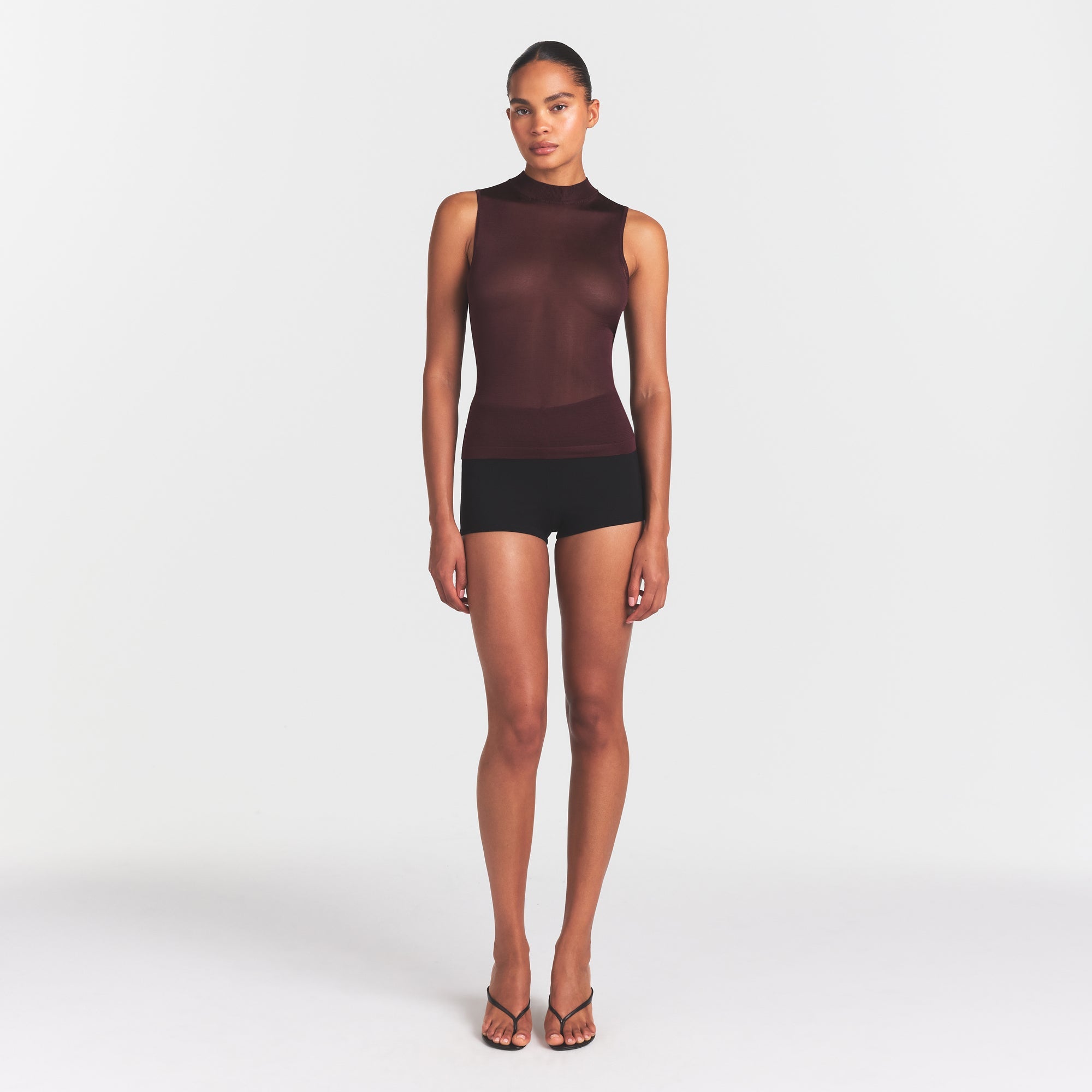 SKIMS SLINKY KNIT MOCK NECK TANK | CURRANT
