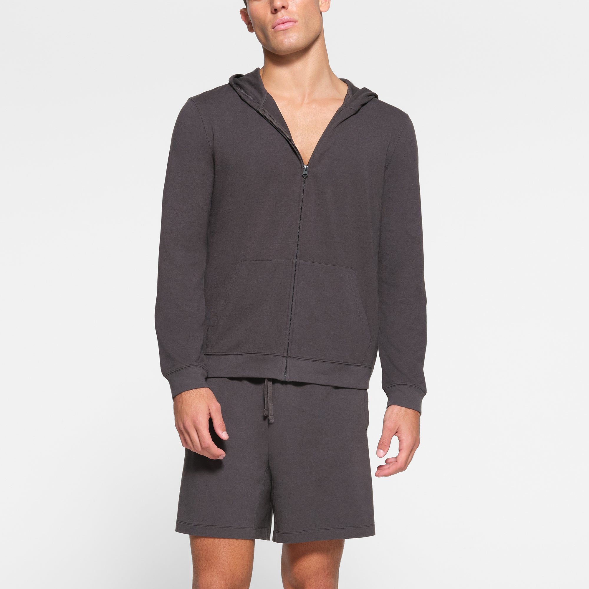 SKIMS JERSEY LOUNGE MENS ZIP UP HOODIE | ASH