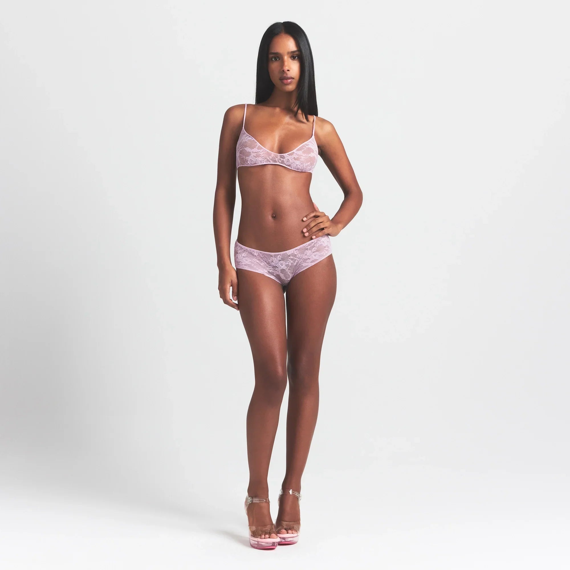 SKIMS STRETCH LACE SKIMPY SCOOP BRALETTE | BABY PINK