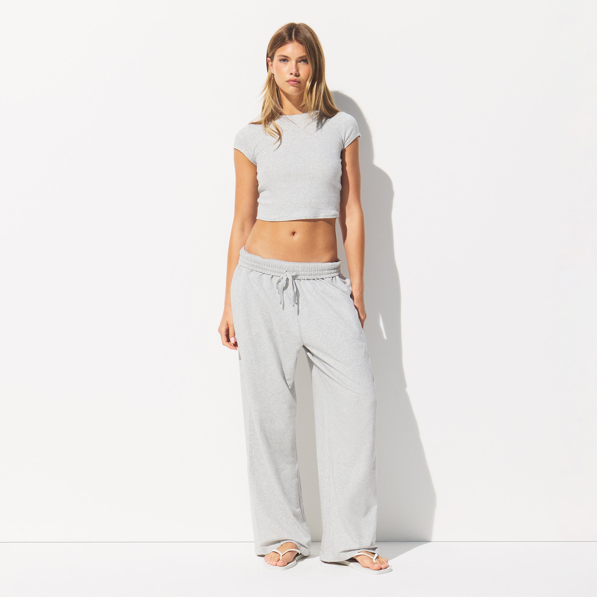 SKIMS COTTON JERSEY WIDE LEG PANT | LIGHT HEATHER GREY