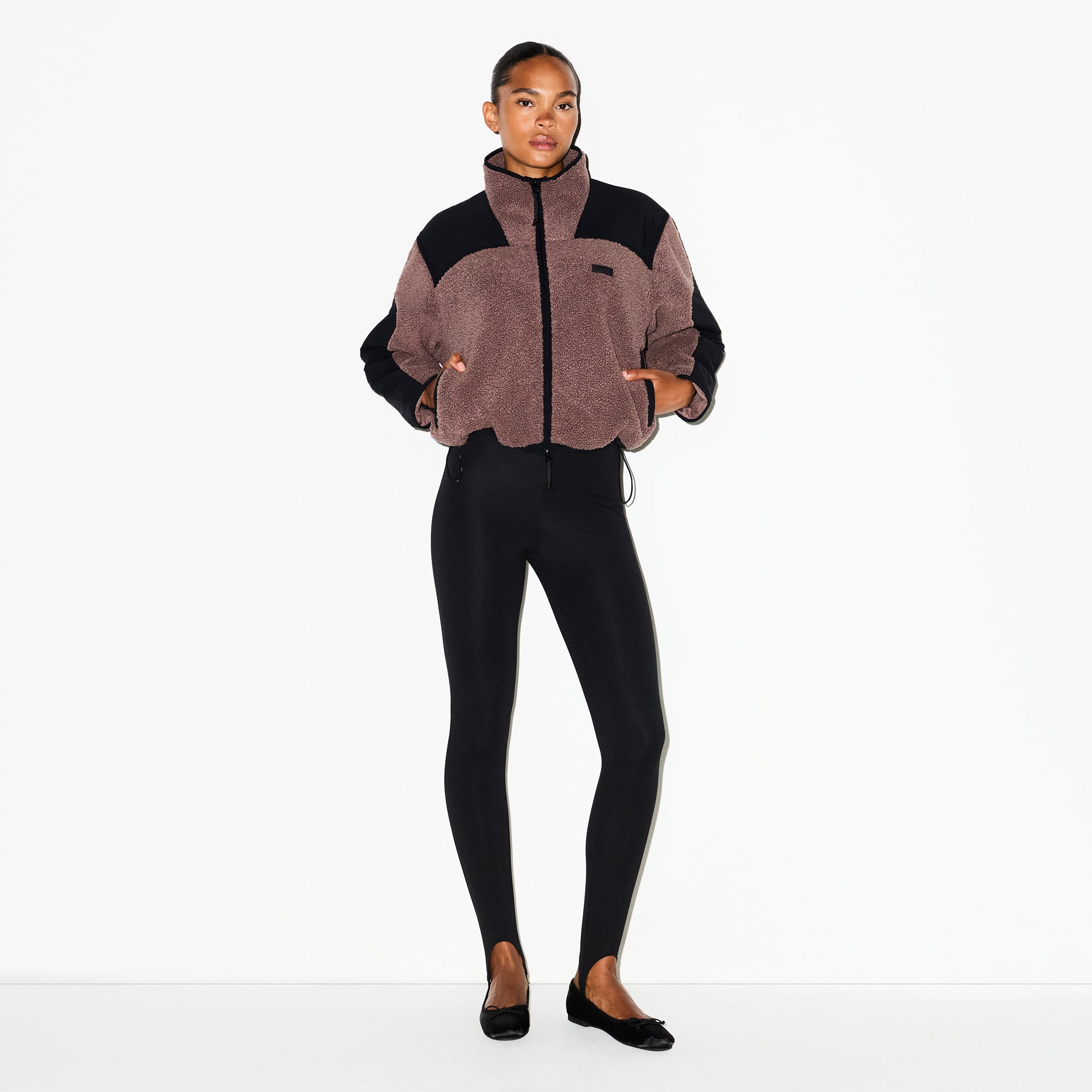 SKIMS TEDDY BOXY ZIP UP JACKET | UMBER