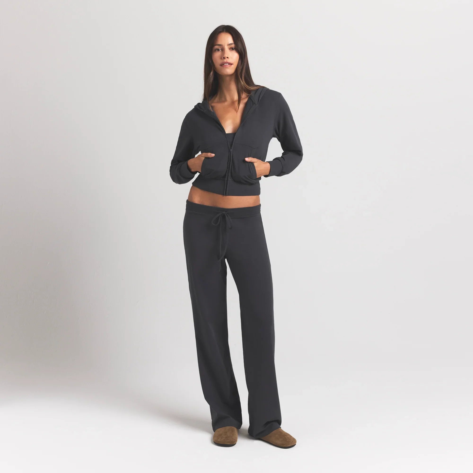 SKIMS COTTON JERSEY ZIP UP HOODIE | ASH