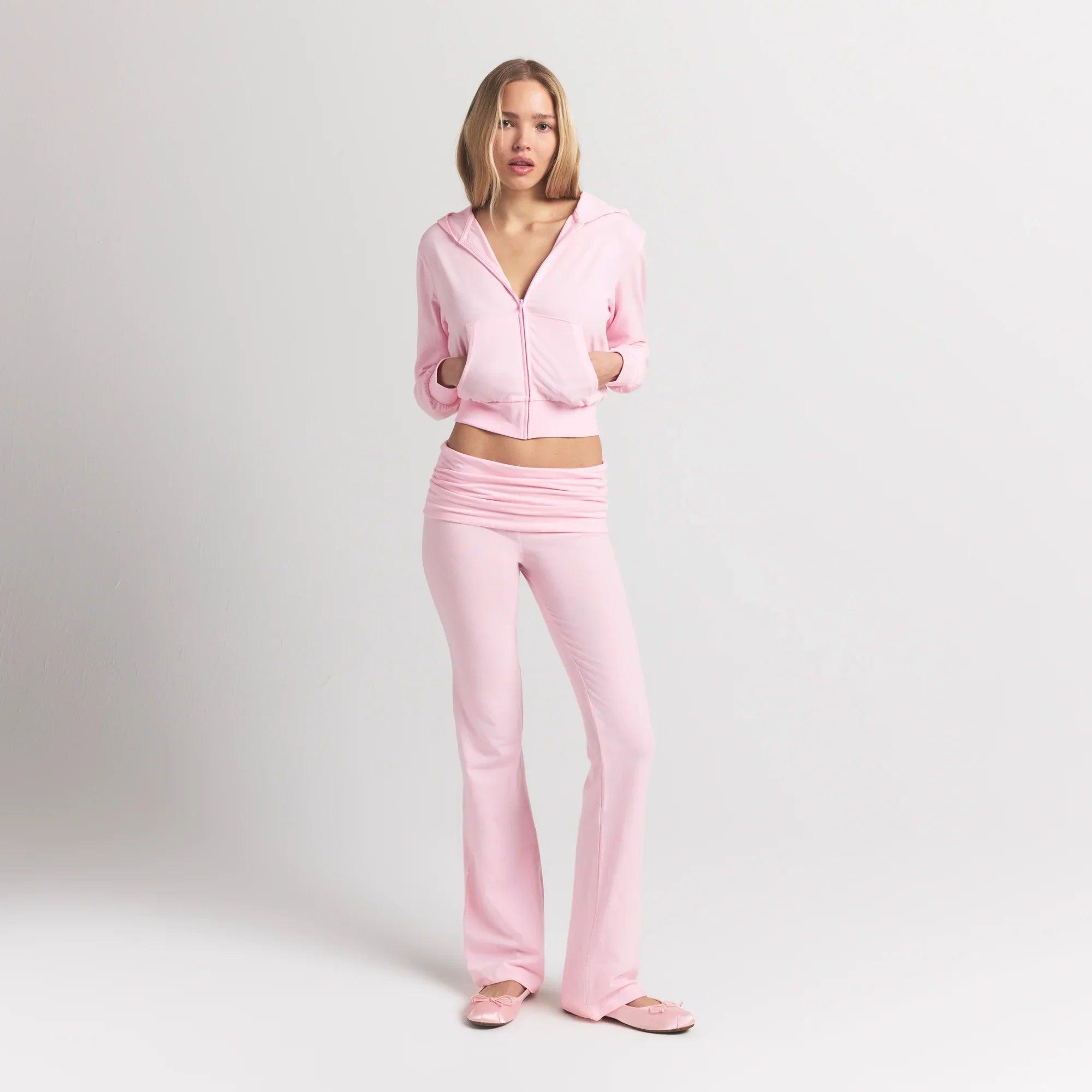 SKIMS COTTON JERSEY ZIP UP HOODIE | CHERRY BLOSSOM